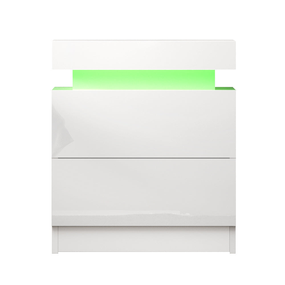 Modern White High Gloss Nightstand with RGB LED Lights & Drawers - Bedside Table for Bedroom, Living Room, Dorm Decor