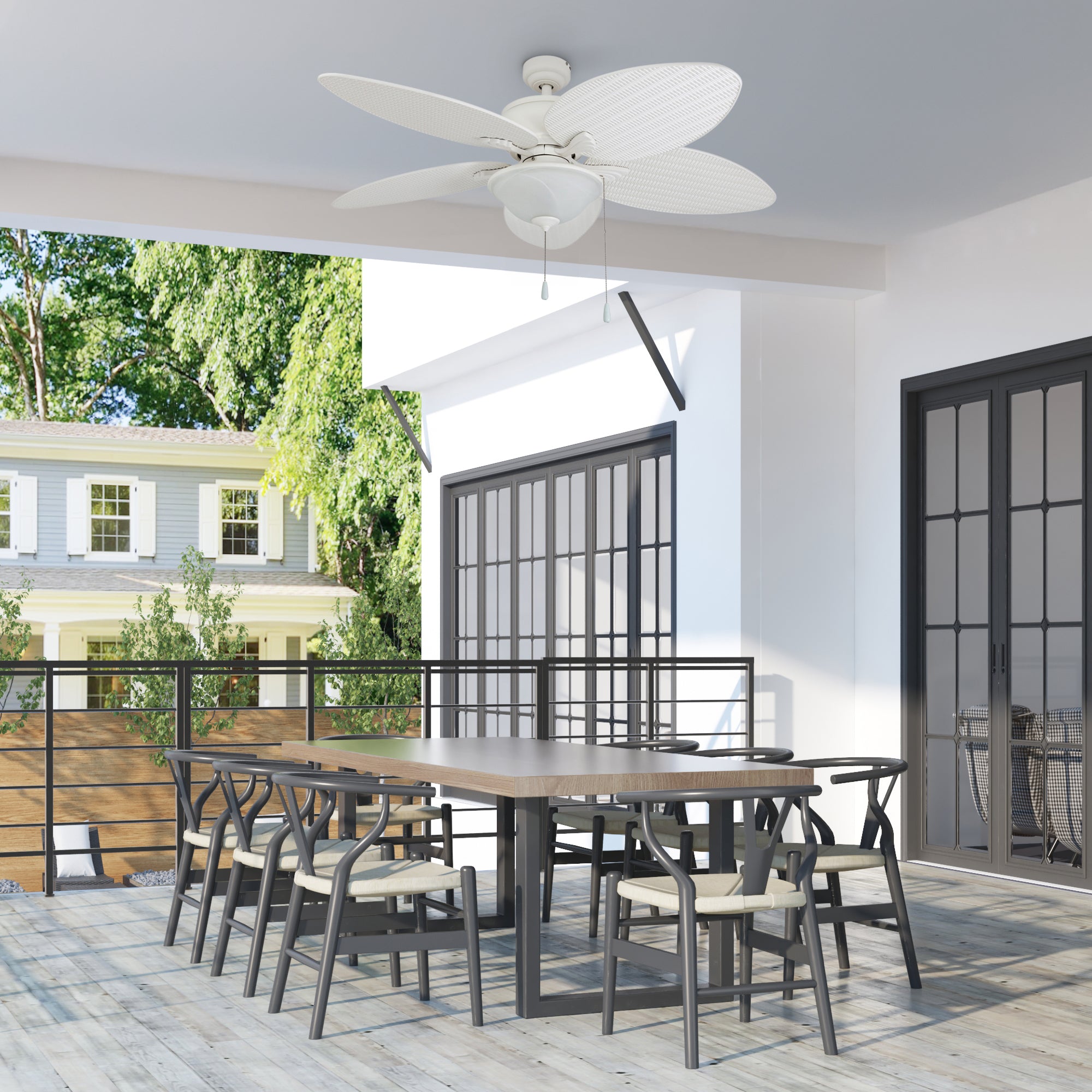 52 Inch Solana White Ceiling Fan with Pull Chain - Indoor/Outdoor Use for Living Room, Bedroom, Patio & Covered Porch