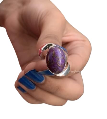925 Sterling Silver Purple Copper Turquoise Ring - Handmade Victorian Boho Statement Cocktail Ring with Mojave Turquoise | Artisan Designer Jewelry for Women | Perfect Gift for Her, Birthday, Anniversary & Special Occasions