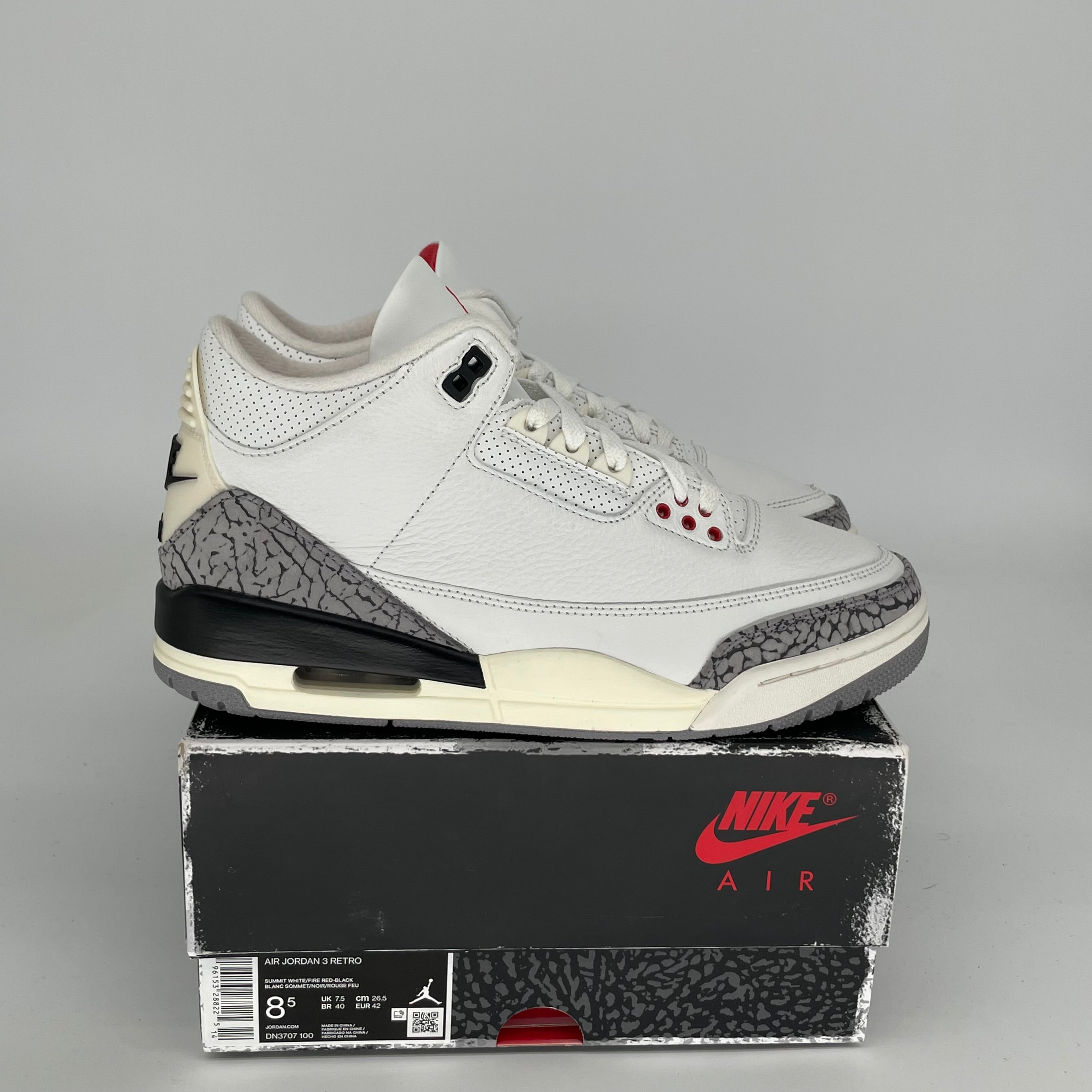AIR JORDAN 3 White Cement Reimagined Basketball Shoes - Men's Size 8.5 (DN3707-100) - Retro Sneakers for Streetwear & Casual Outfits