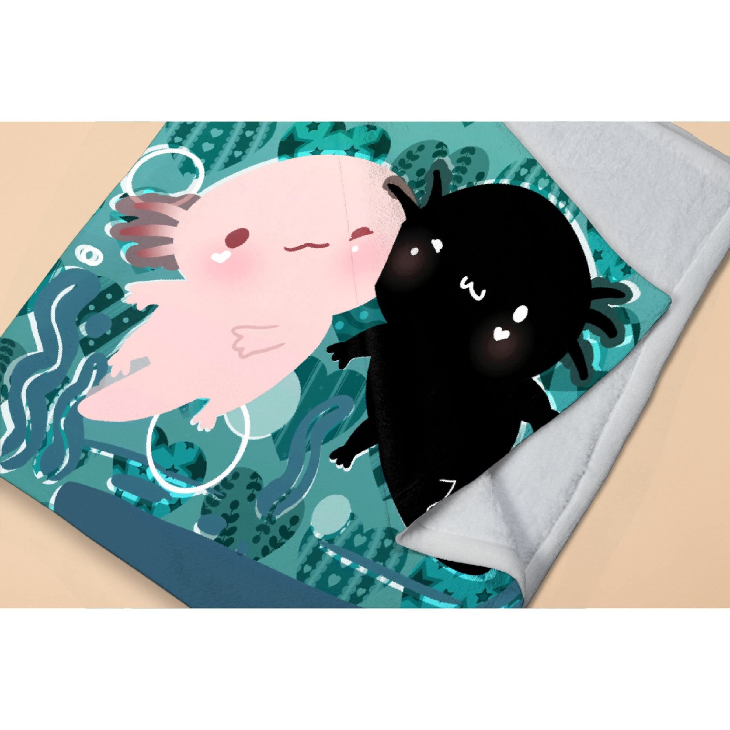 Cute Axolotl Flannel Blanket - Super Soft & Warm King Size 120x90 Inch - Cozy Throw for Bed, Couch, Sofa - Perfect for Family Movie Nights & Winter Snuggles