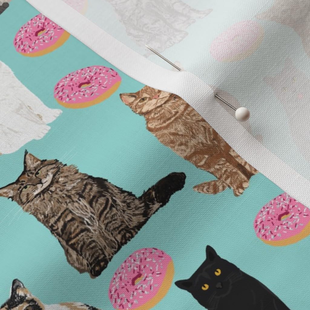Premium Spoonflower Cotton Fabric - Cute Cats & Donuts Print in Mint Pink for Sewing, Quilting & DIY Crafts | Fat Quarter Petal Signature Cotton for Apparel, Home Decor & Pet Accessories