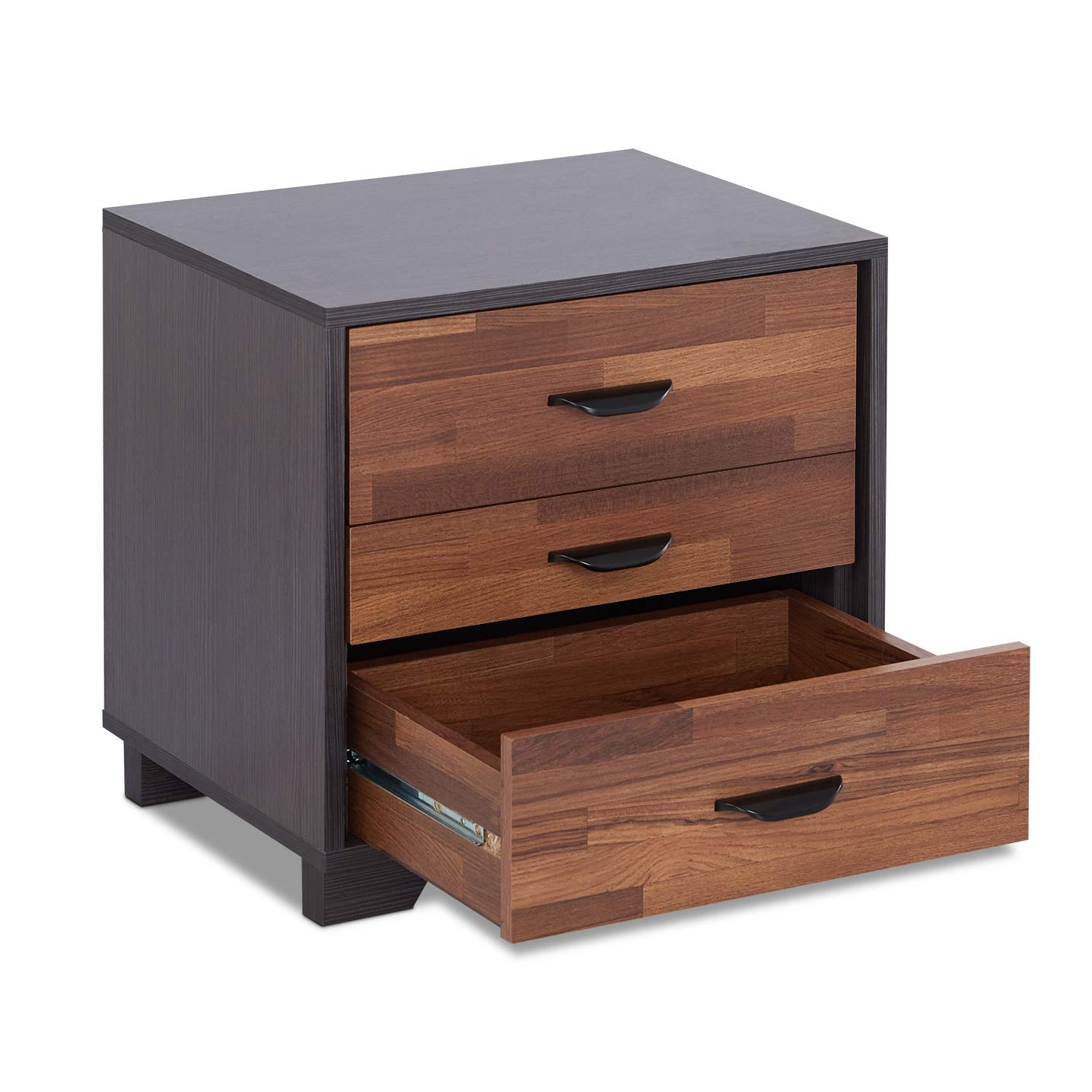 HABITRIO 3-Drawer Nightstand - Solid & Composite Wood Bedside Table with Storage, Space-Saving Bedroom Furniture (Walnut/Espresso) | Perfect for Small Spaces, Apartment Living & Guest Rooms