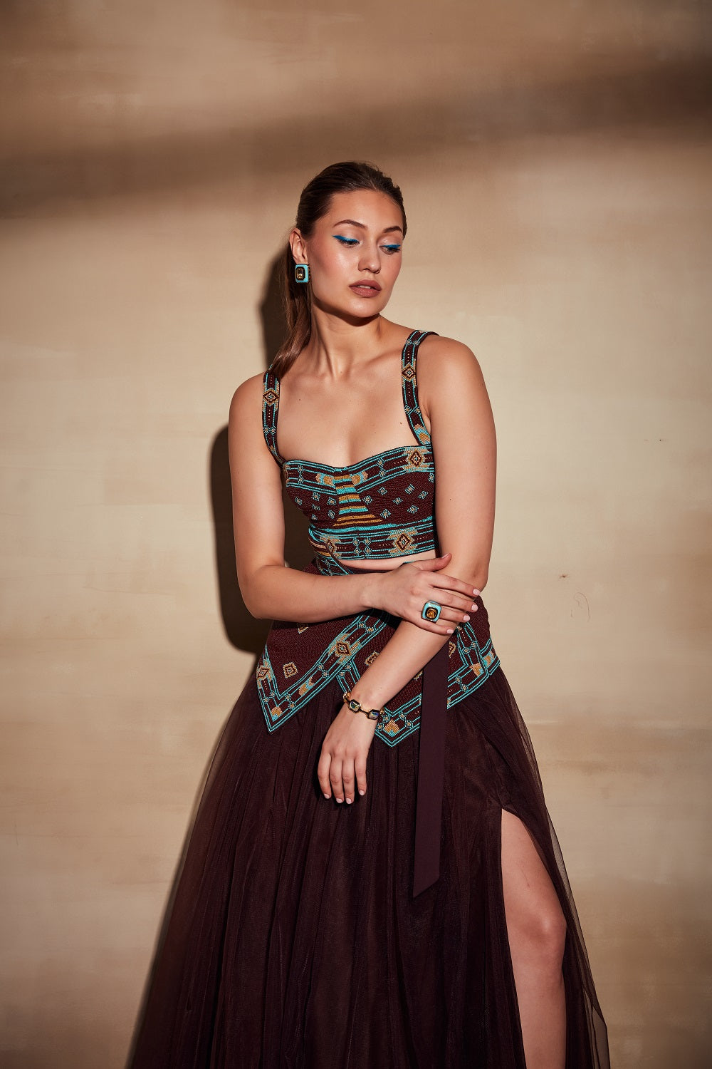 Turkish Beaded Embroidery Chocolate Brown Tube Top - Boho Chic Women's Fashion for Summer Festivals & Beach Vacations