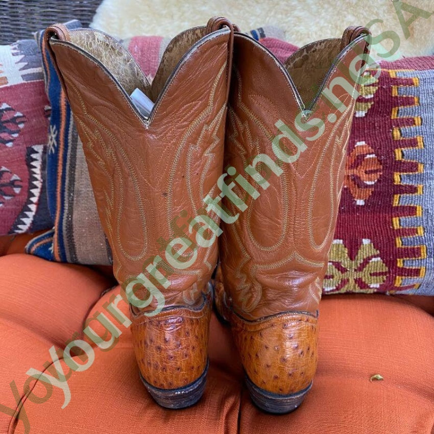 Vintage Golden Brown Ostrich & Cowhide Western Cowboy Boots for Men - Handmade Leather Riding Boots for Country Style, Rodeo & Outdoor Adventures
