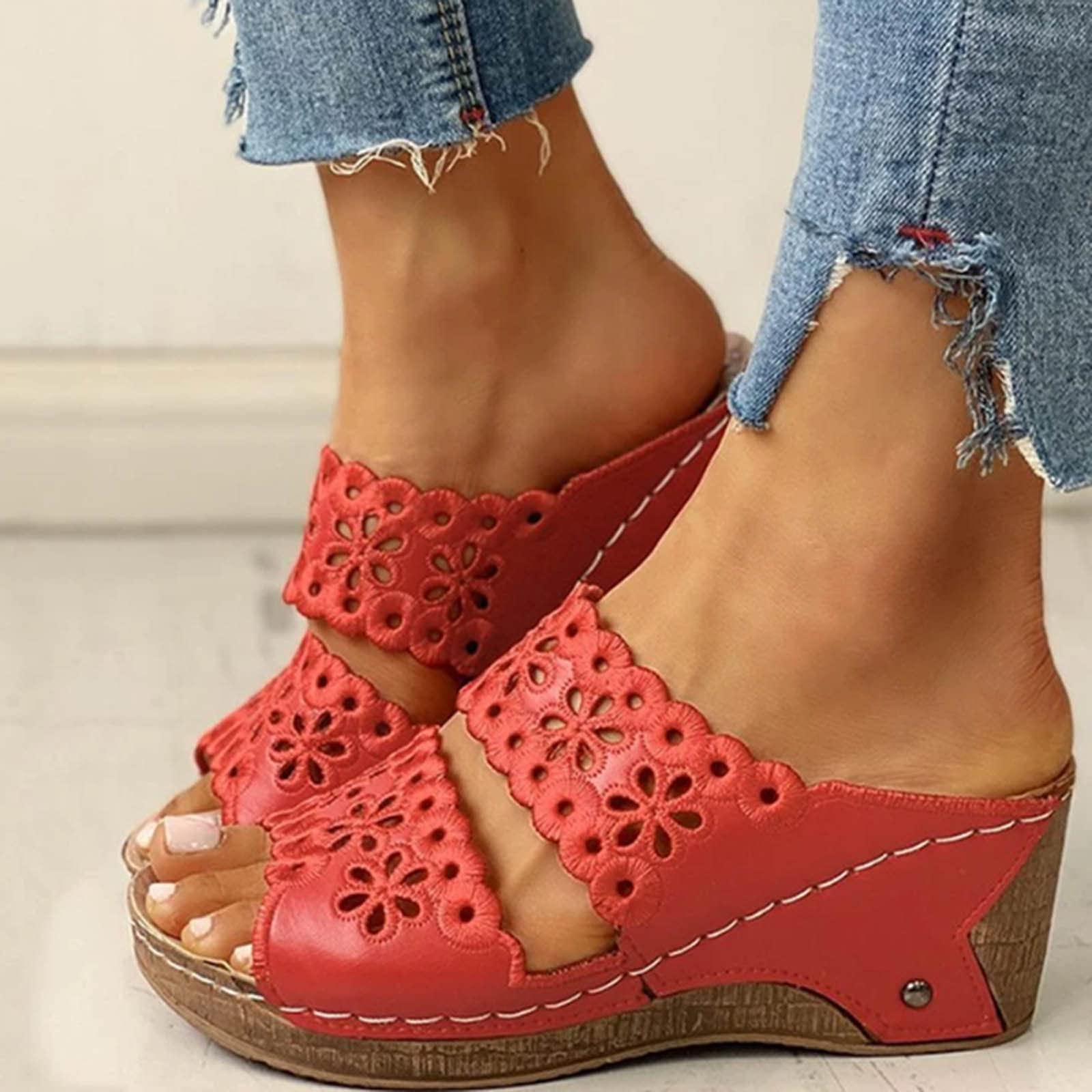 Stylish Women's Open Toe Wedge Sandals - Breathable Hollow Out Design Summer Casual Slip-On Platform Shoes | Perfect for Beach, Vacation, and Everyday Wear