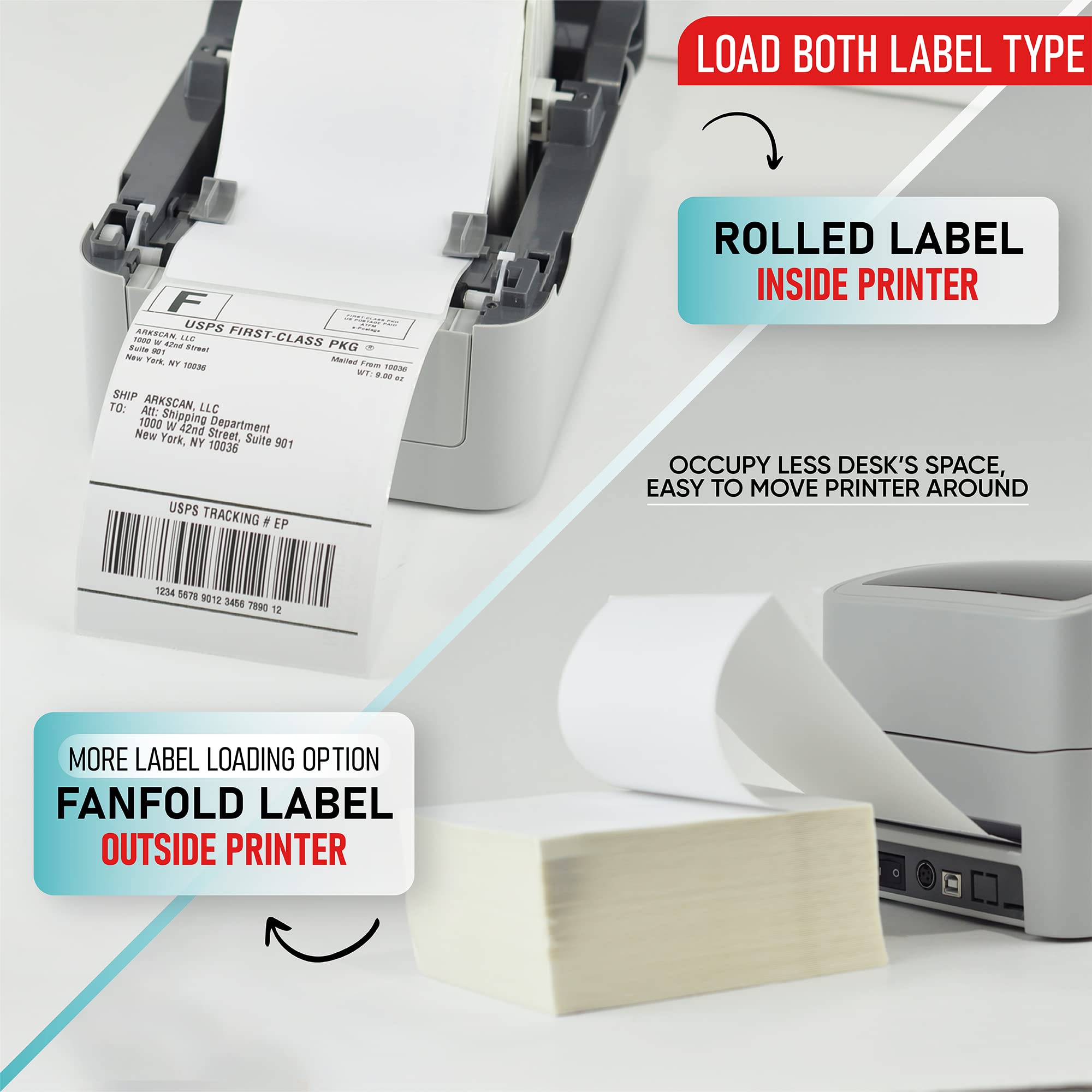 2054K-BT Bluetooth Wireless Shipping Label Printer - Compatible with iPhone, Windows, Mac, Chromebook & Android - Works with Amazon, eBay, PayPal, Shopify, ShipStation - Supports UPS, USPS, FedEx Fanfold Labels - Perfect for E-commerce Sellers & Small Business Shipping