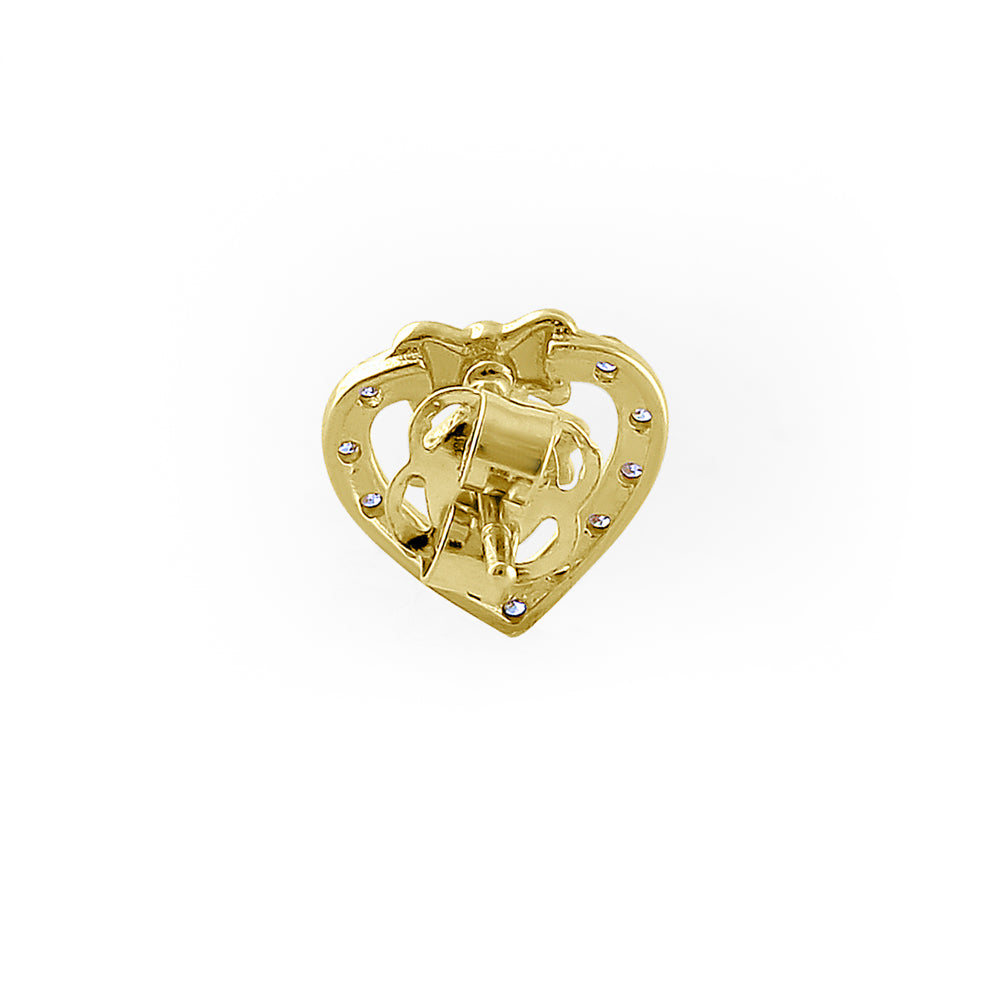 14K Yellow Gold Ribbon & Heart Diamond Earrings for Women - Elegant Dangle Drop Earrings for Valentine's Day, Anniversary, Wedding & Special Occasions