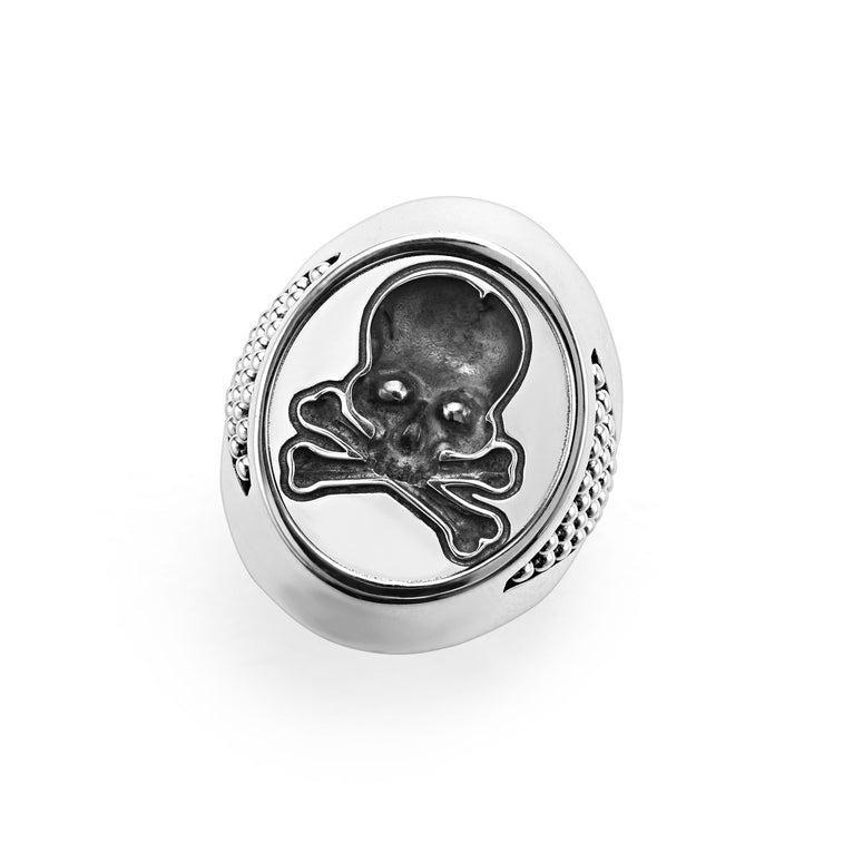 Sterling Silver Skull Signet Ring for Men - Gothic Punk Jewelry - Perfect for Halloween, Cosplay & Edgy Fashion Accessories