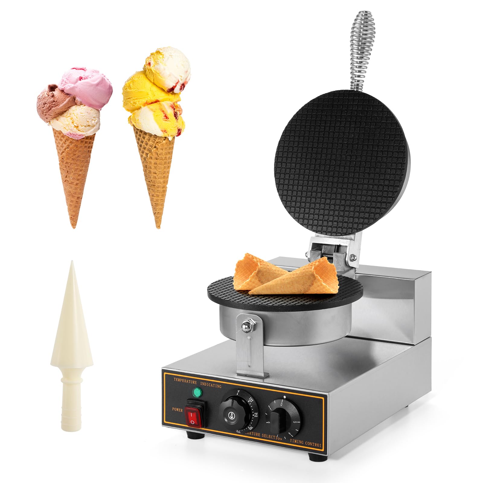 Dyna-Living Commercial Ice Cream Cone Maker – 110V Electric Waffle Cone & Bowl Machine, Stainless Steel Non-Stick Egg Roll Mold – 1200W for Home, Restaurants, Bakeries, and Ice Cream Shops