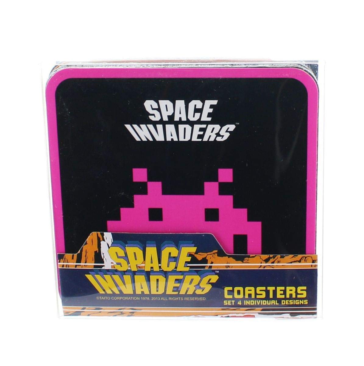50Fifty Space Invaders Coasters Set of 4 - Absorbent Drink Coasters for Coffee, Beer & Wine - Fun Gaming-Themed Table Protectors for Home, Office & Game Room Decor