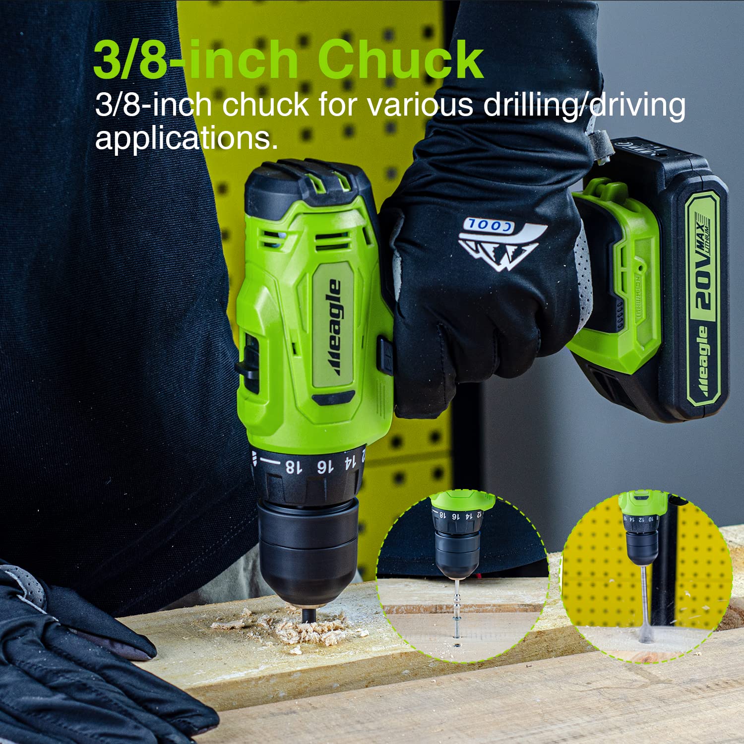 20V Cordless Power Drill Set with Battery & Charger - 2 Variable Speed Electric Drill, 18+1 Torque Settings, 3/8