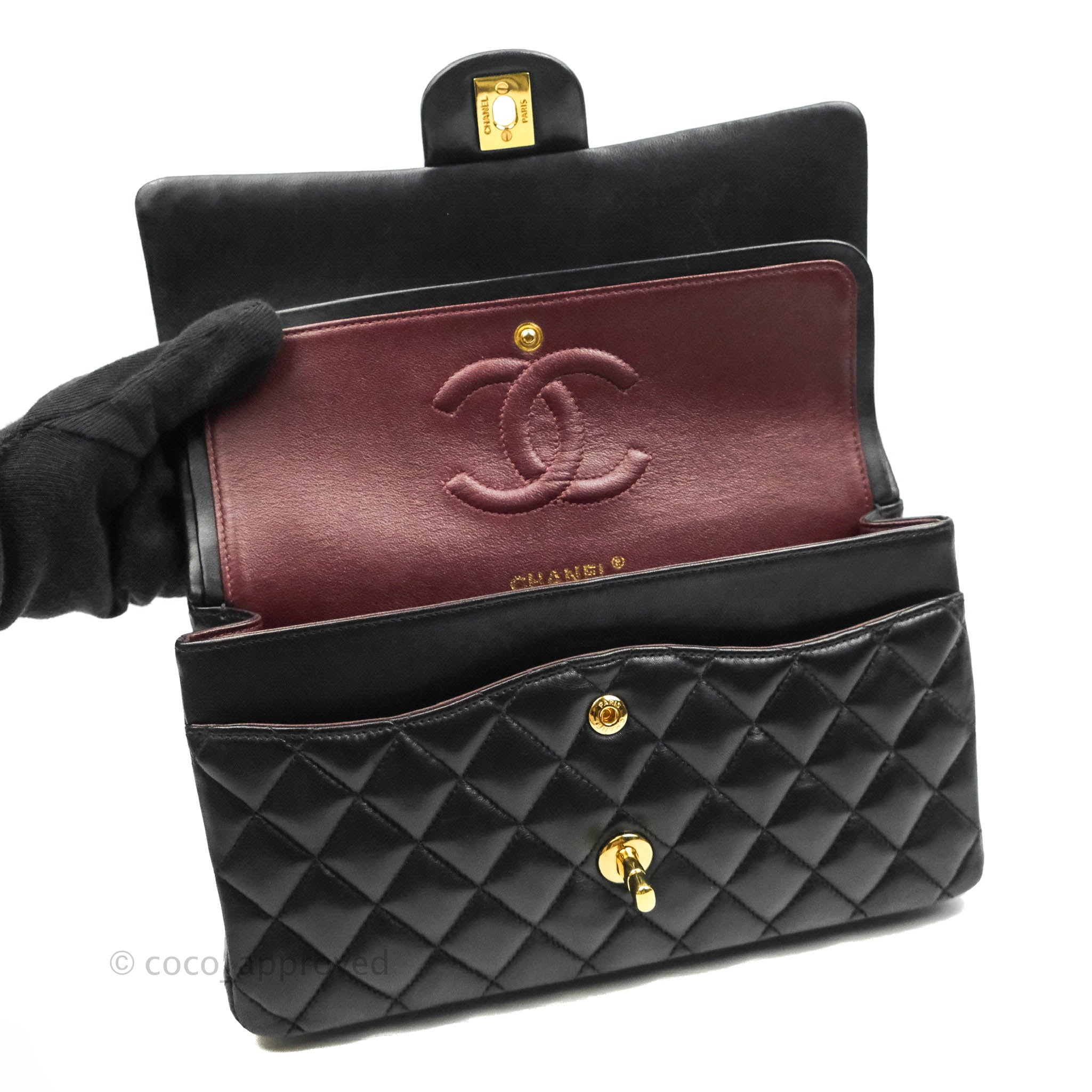 Chanel Classic Medium Double Flap Bag Black Lambskin Leather with Gold Hardware - Luxury Handbag for Women, Perfect for Evening Events & Special Occasions