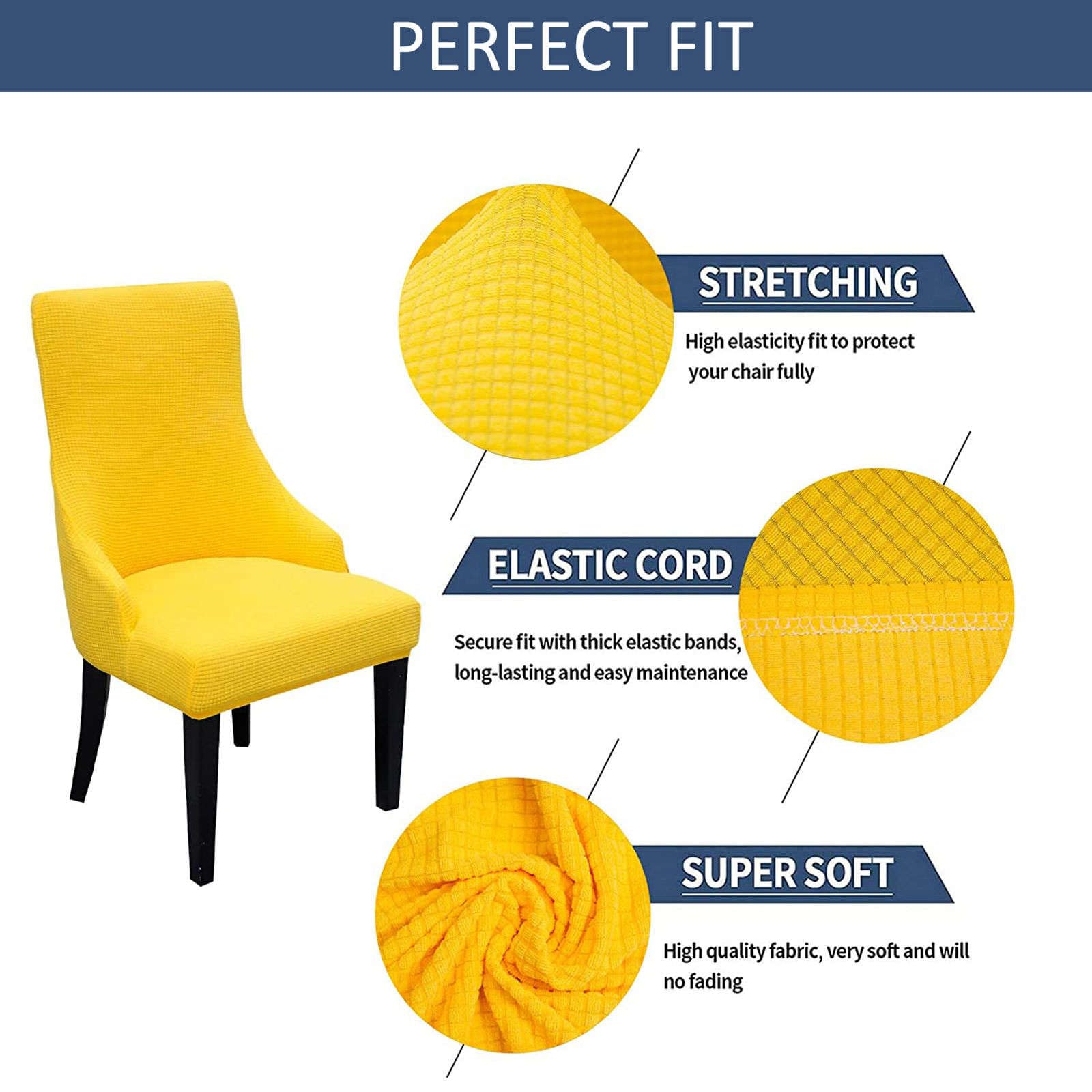 Stretch Wingback Chair Cover - Plaid Dining & Bedroom Protector - Set of 2 - Yellow - Perfect for Kids & Home Decor