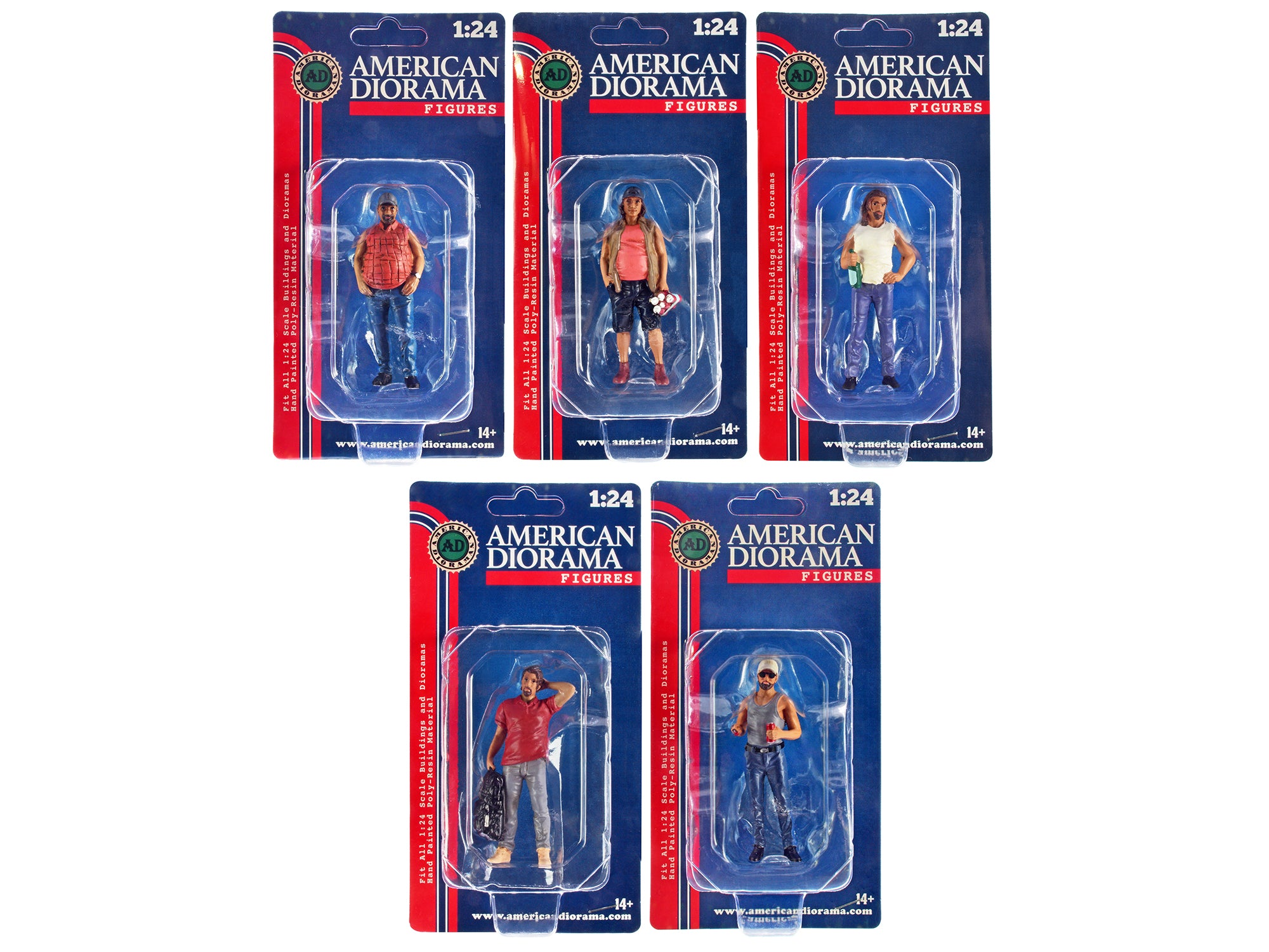 1/24 Scale Model Campers Series 5-Piece Figure Set - Realistic Miniature Figures for Diorama Displays - Perfect for Model Train Scenes, Toy Car Displays & Collectors