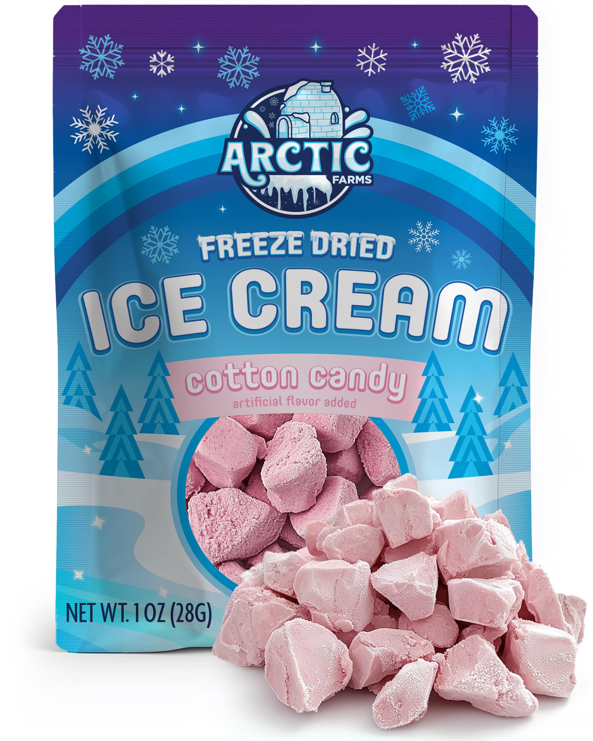 Freeze Dried Ice Cream - Non Melting Cotton Candy Flavor (Pink) | Arctic Farms | Perfect for Camping, Hiking & Emergency Food Storage