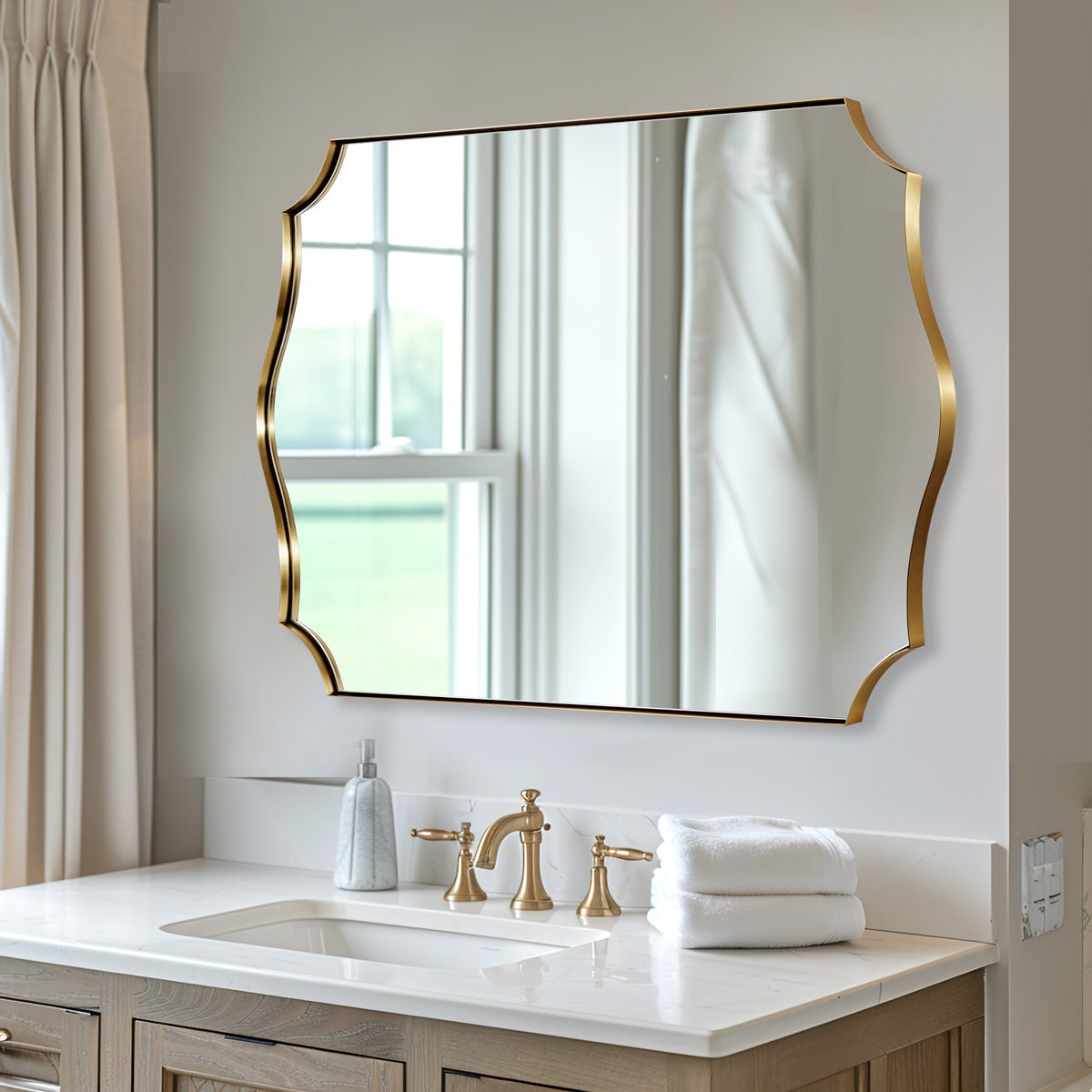 Contemporary Scalloped Rectangle Wall Mirror with Stainless Steel Frame - Elegant Home Decor for Living Room, Bedroom & Entryway