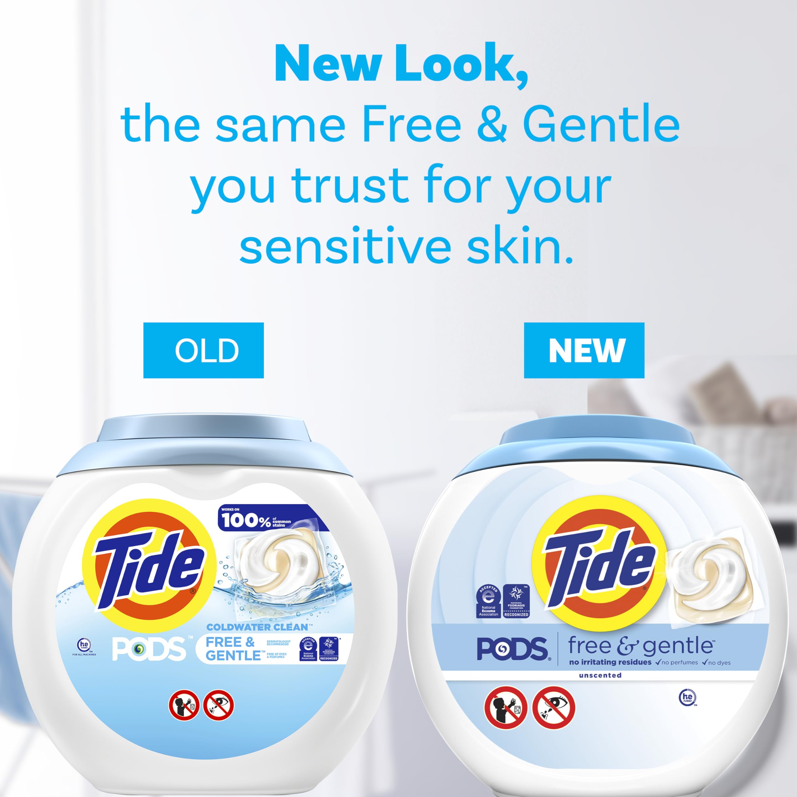 Tide PODS Free & Gentle Laundry Detergent Soap Pacs - Hypoallergenic, 57 Count, HE Compatible for Sensitive Skin - Perfect for Baby Clothes, Gym Wear & Delicate Fabrics