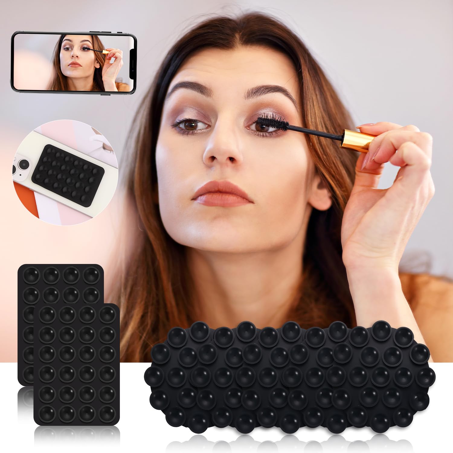 LUTER 7-Piece Silicone Suction Cup Phone Holder Set - Strong Adhesive Mount for Smartphones, Tablets, Car Dashboard & Bathroom - Multi-Purpose Non-Slip Grip for iPhone, Samsung, Android Devices (Black) - Perfect for Driving, Showering, Cooking & Office Use