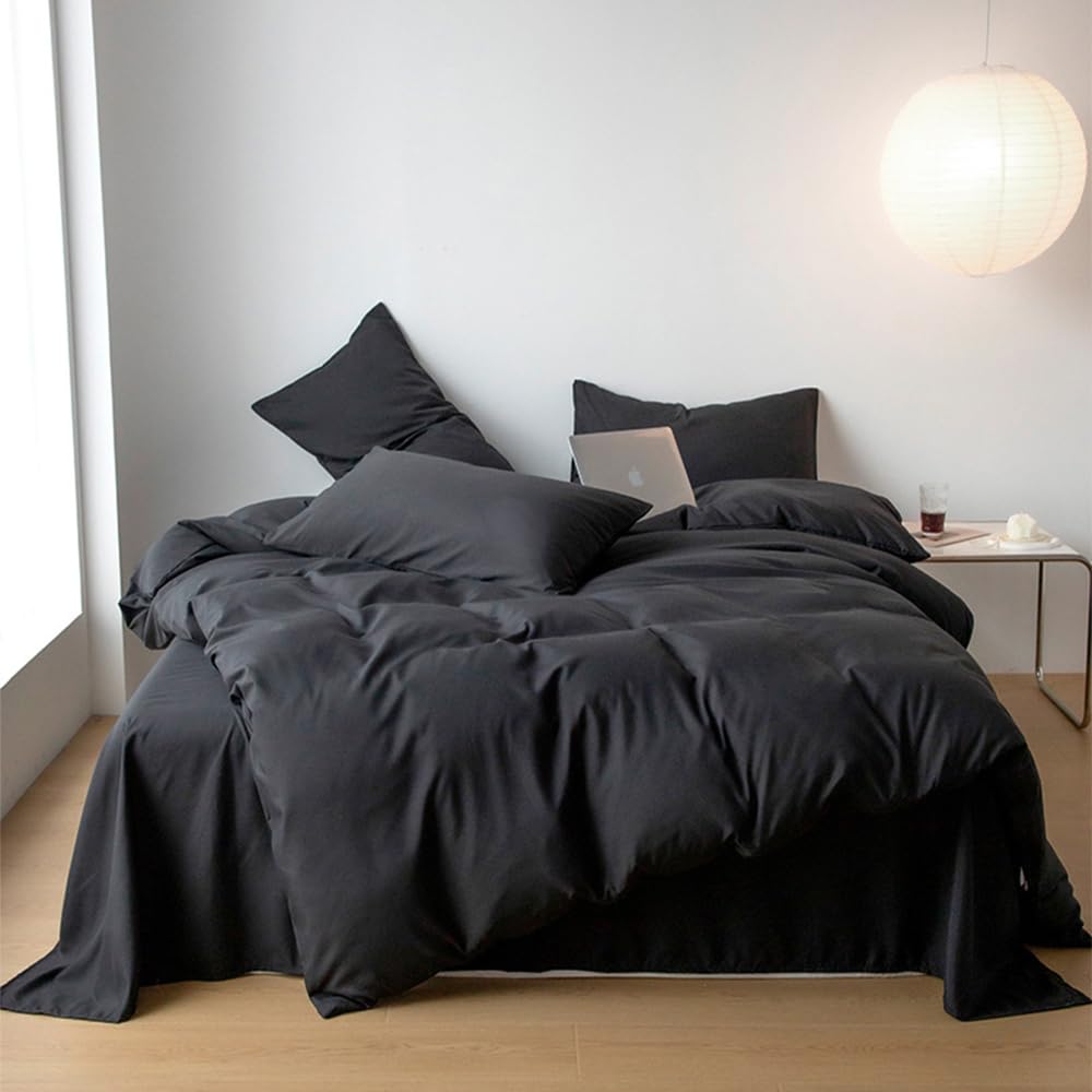 CLOTHKNOW Black Full Comforter Set 3-Piece - Soft Solid Color Bedding for Boys, Men & Women - Includes Comforter & 2 Pillowcases - Perfect for Bedrooms, Dorms & Guest Rooms