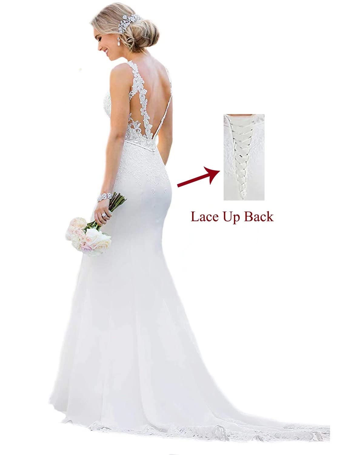 RYANTH 2024 Long Lace Mermaid Beach Wedding Dress for Bride | Elegant Country Bridal Gown RWD04 | Perfect for Beach, Destination, and Outdoor Weddings