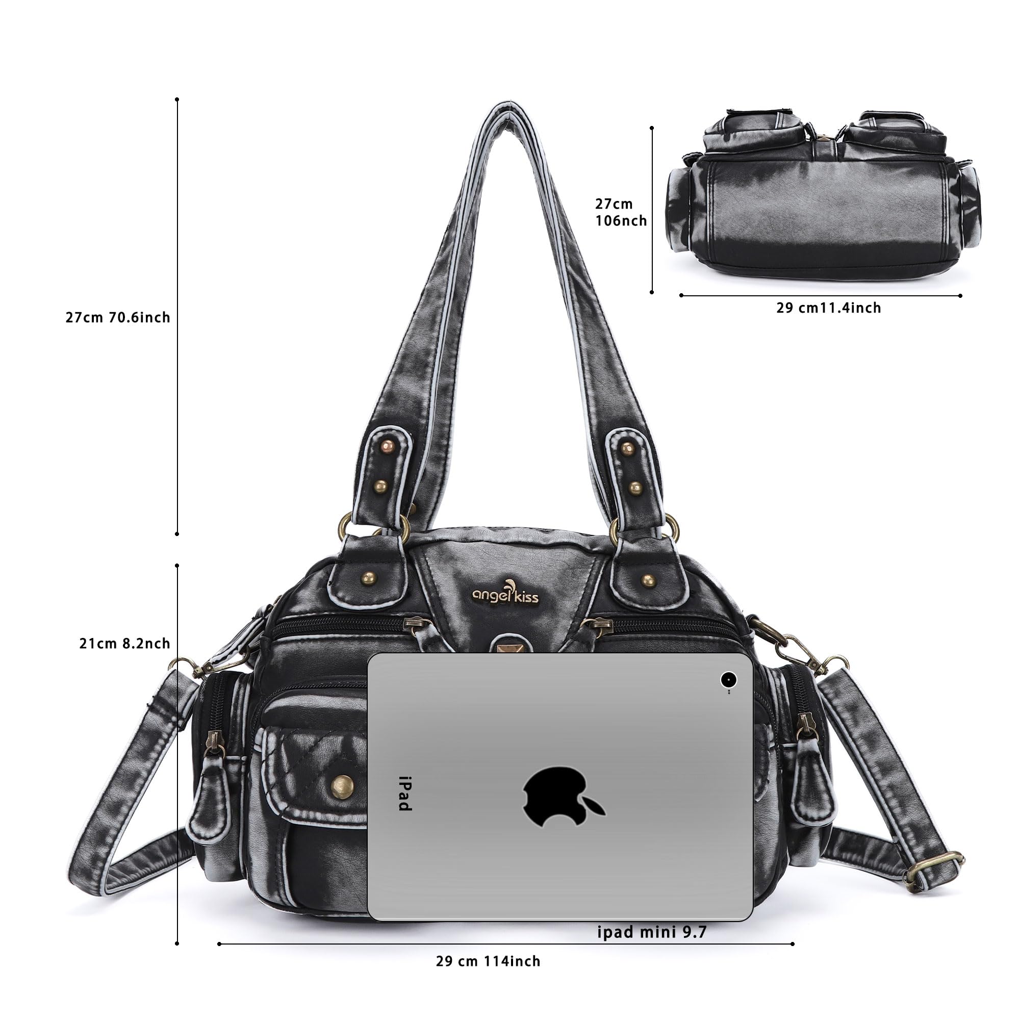 Angel Kiss Women's Hobo Crossbody Shoulder Bag - Multipocket Soft Leather Handbag with Removable Strap | Perfect for Work, Travel & Everyday Use