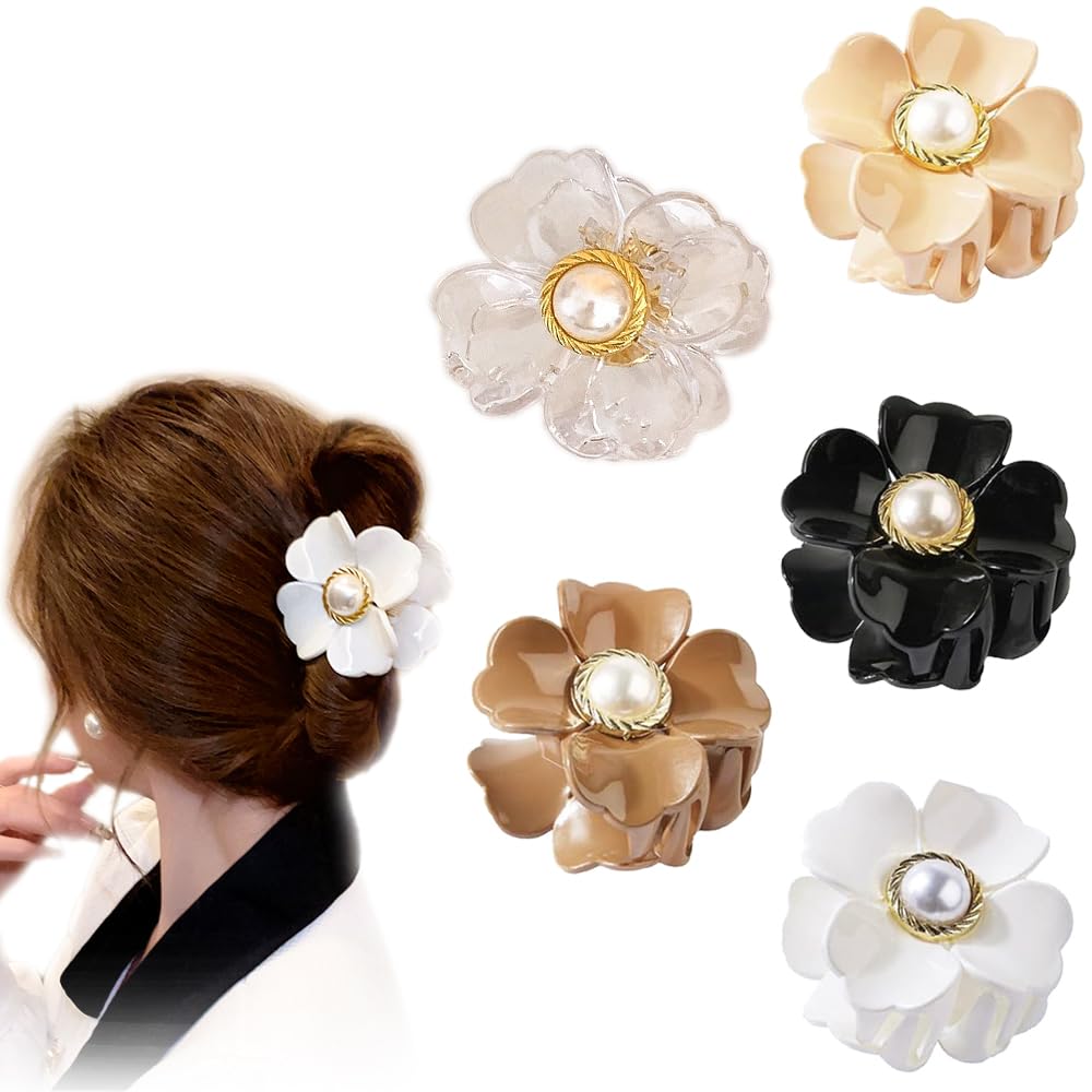 5 Pack Medium Hair Claw Clips (2.4 Inch) - Small Hair Clips for Ponytails, Cute Floral Design Hair Accessories for Women & Girls - Perfect for School, Work, Parties and Everyday Styling