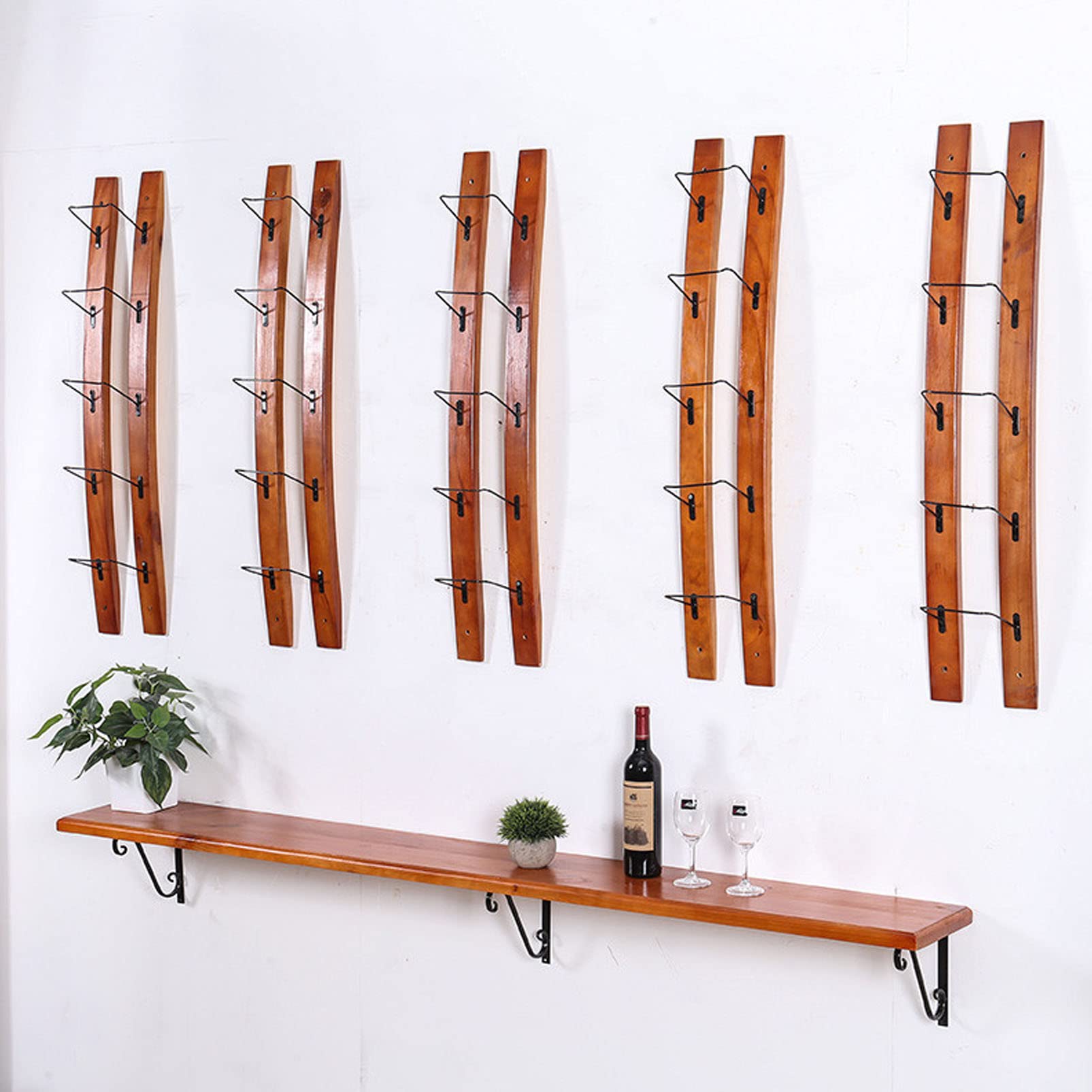 Metal Wall Mount Wine Rack - Rustic Wooden Hanging Shelf for Kitchen & Bar Decor