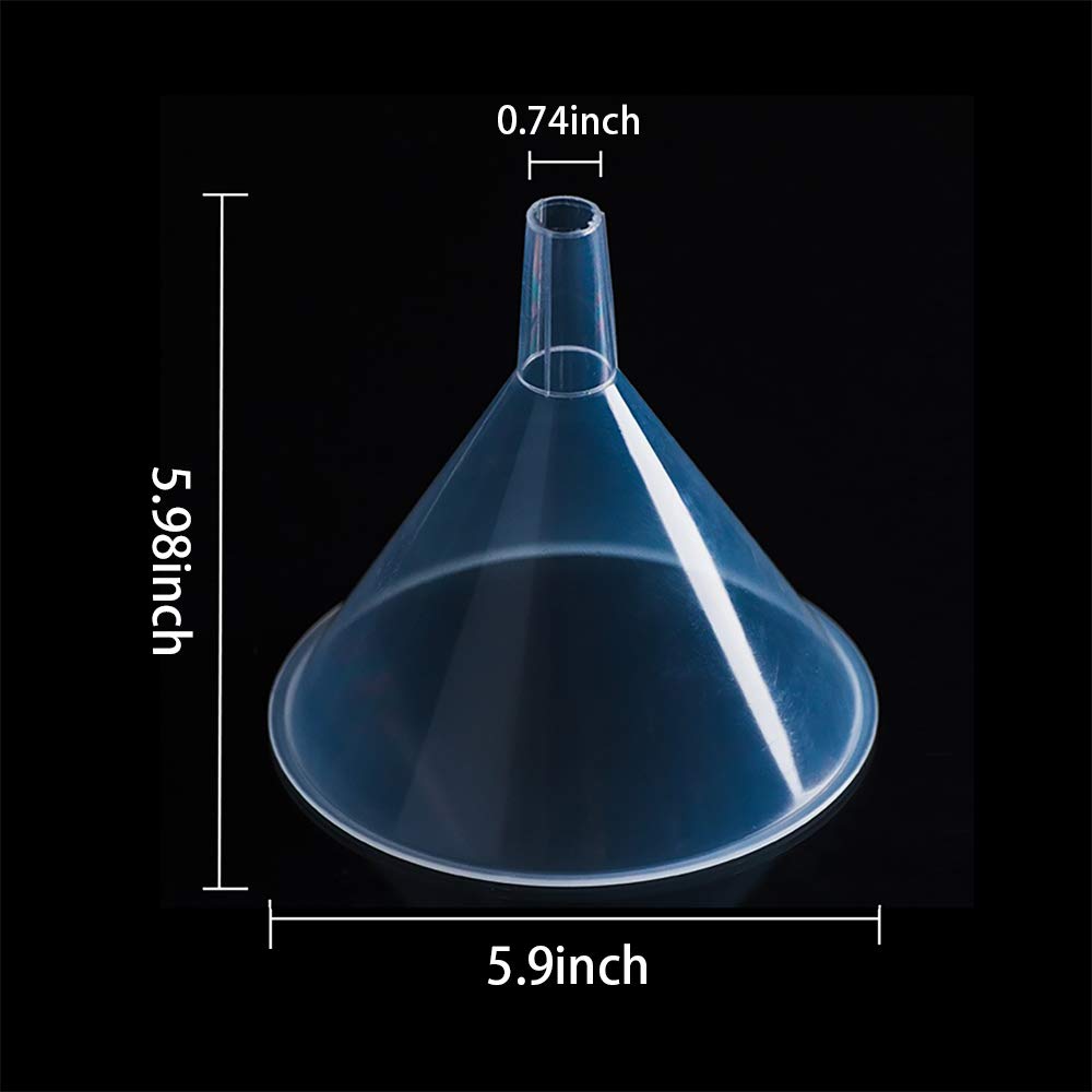DEDC 4 Pack Clear Plastic Filter Funnel Set - 5.9 Inch Wide Mouth Oil & Liquid Transfer Funnels for Kitchen, Lab, Garage, Car - Perfect for Bottle Filling, Cooking, Auto Maintenance & DIY Projects