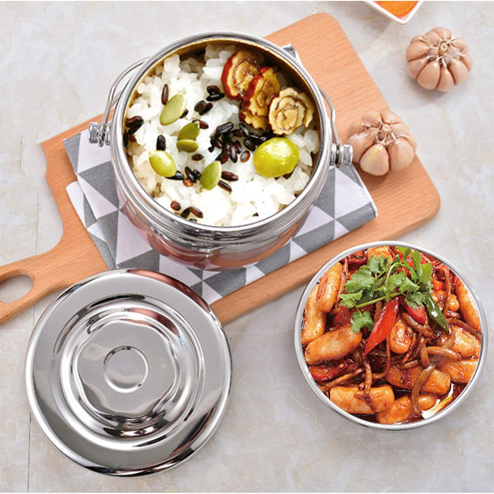 1.5L Portable Stainless Steel Thermos Lunch Box - Double Layer Insulated Food Container for Hot & Cold Meals - Lightweight, Durable & Reusable for School, Office, Camping & Travel