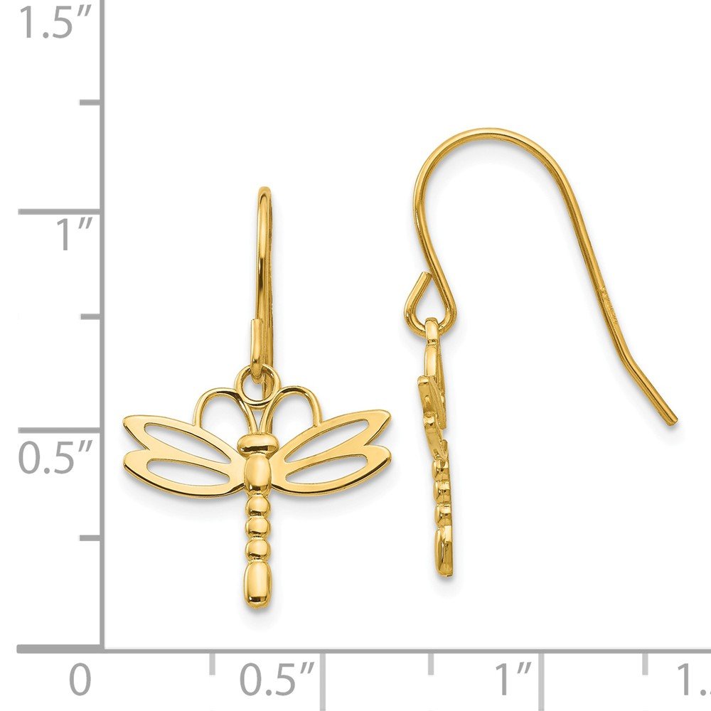 14K Yellow Gold Dragonfly Shepherd Hook Earrings for Women - Dainty Stud Earrings for Everyday Wear, Gift for Her, Birthday, Anniversary - Perfect for Casual, Office & Special Occasions
