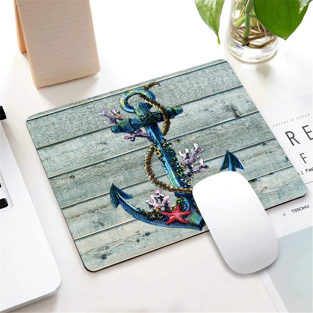 Rustic Wood Plank Nautical Theme Mouse Pad - Non-Slip Rubber Base Desk Mat for Office & Laptop (9.5