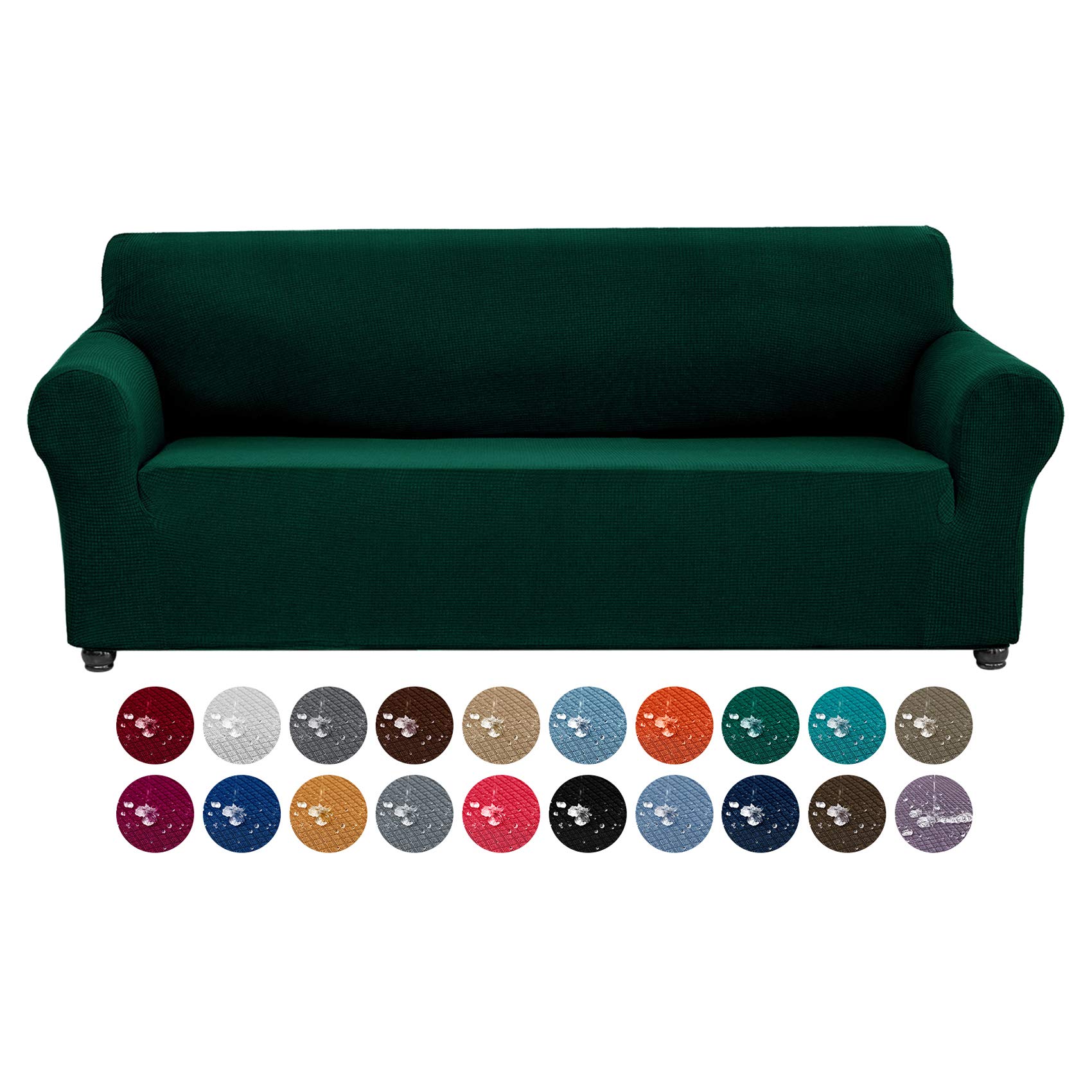 Joccun Stretch Sofa Cover Slipcover - 1-Piece Jacquard Spandex Couch Cover for 3-Cushion Couches, Washable Furniture Protector for Living Room, Kids & Pets (Hunter Green) | Perfect for Home Decor, Pet Owners & Family Gatherings