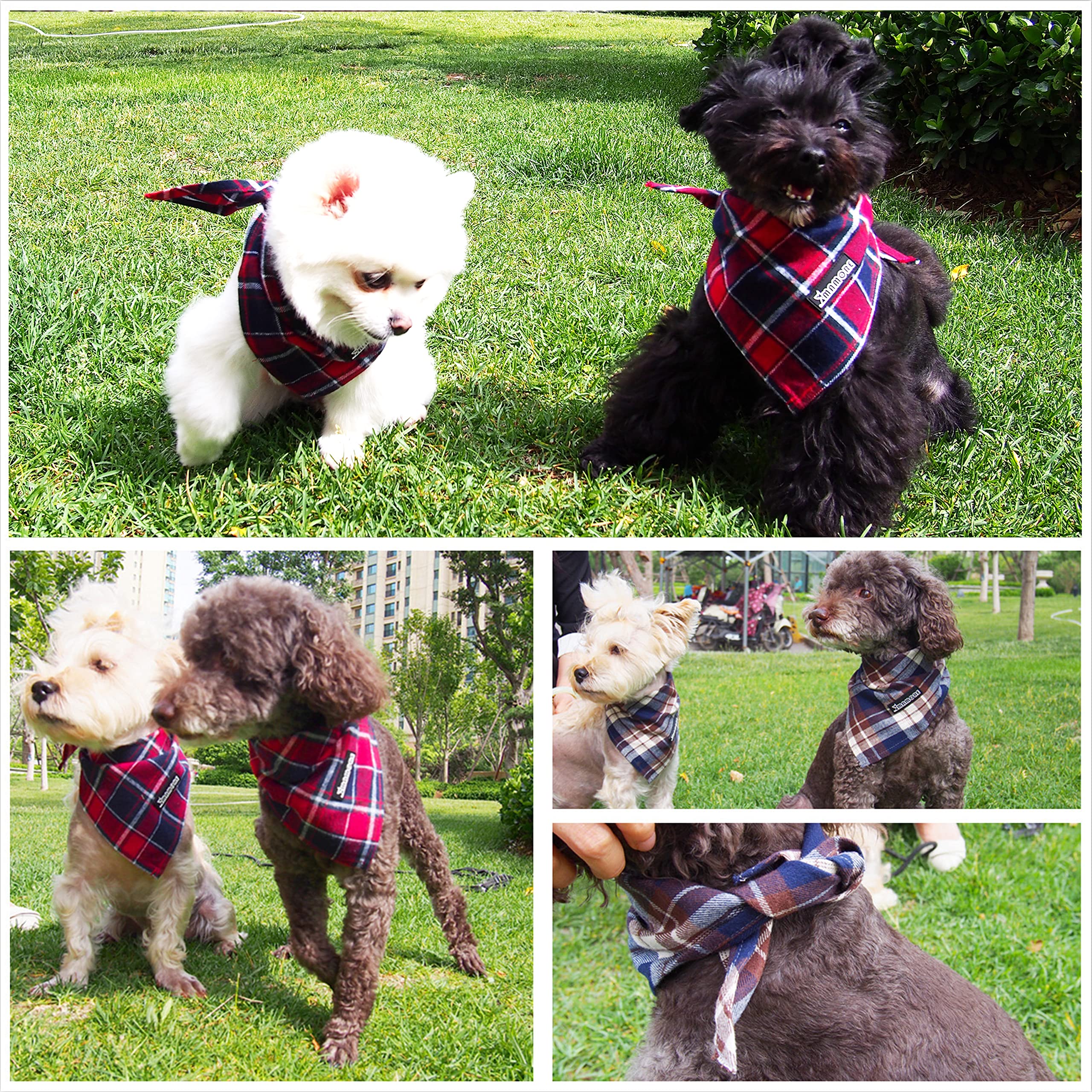 Adjustable Plaid Dog Bandanas - 1PC Soft Washable Cotton Triangle Bib Kerchief Scarf for Small Medium Large Dogs & Cats (Red & Blue, Small) - Perfect for Pet Fashion, Grooming, and Special Occasions