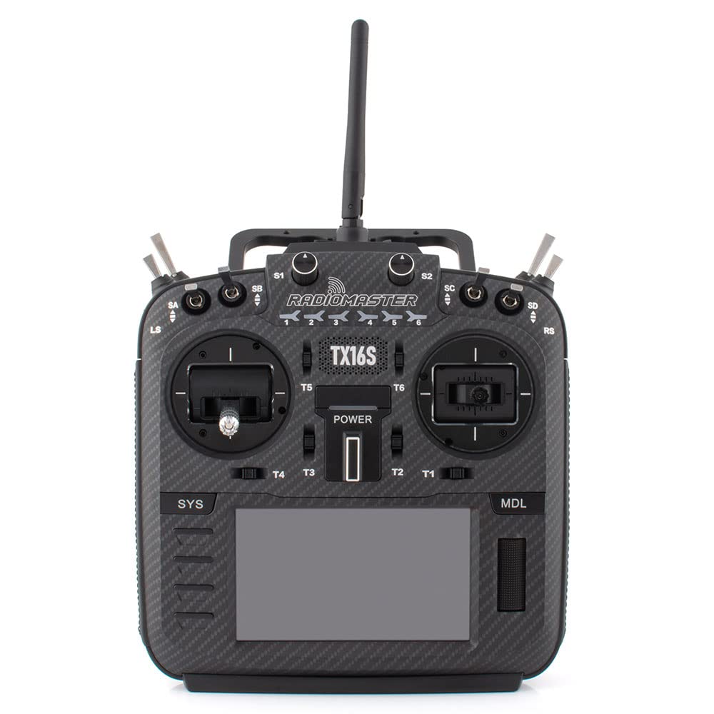 RADIOMASTER TX16S MKII MAX V4.0 16CH Transmitter with CNC AG01 Hall Gimbals - OpenTX Multi-Protocol, ELRS & 4IN1 Version (Carbon Black) - Perfect for RC Drones, Airplanes, and FPV Racing