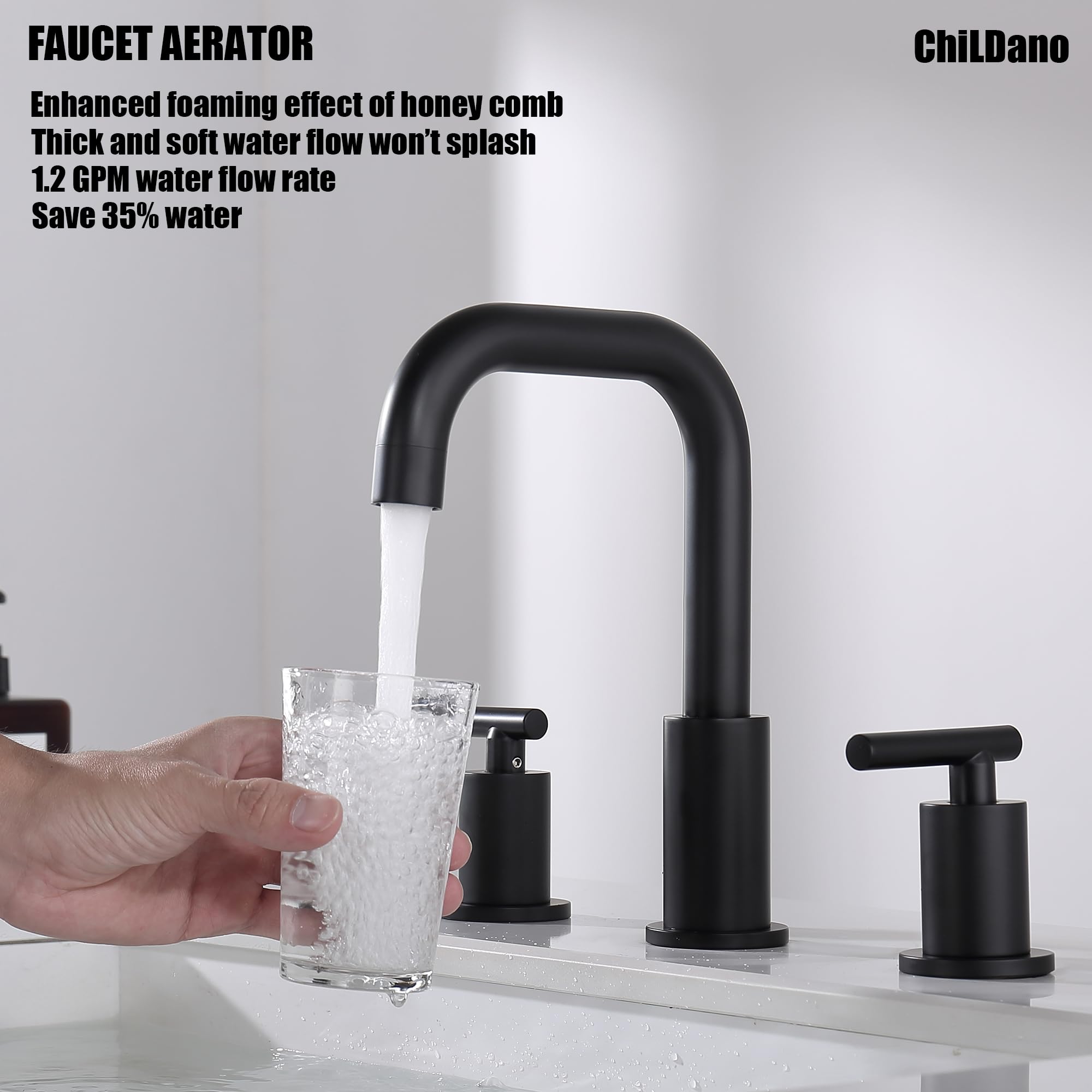 8 Inch Matte Black Widespread Bathroom Faucet - 2-Handle 3-Hole Design with Pop-Up Drain & Supply Hoses (Model CH3166BK) | Perfect for Modern Bathroom Sinks, Vanities & Home Renovations