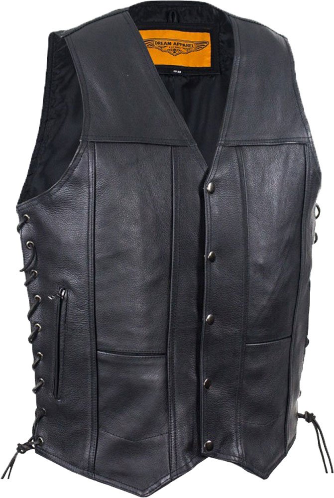 Men's Stylish V-Neck Leather Vest with Adjustable Side Laces & Front Snaps - Perfect for Biker Jackets, Rock Concerts & Fashion Outfits