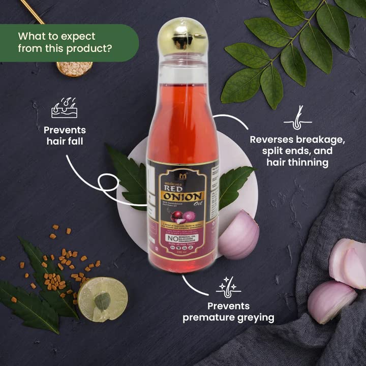 Medicyes Red Onion Hair Oil with Sandalwood & Rose Oil - 200ml Vitamin E Enriched for Hair Growth & Scalp Care | Perfect for Damaged Hair Treatment & Daily Nourishment