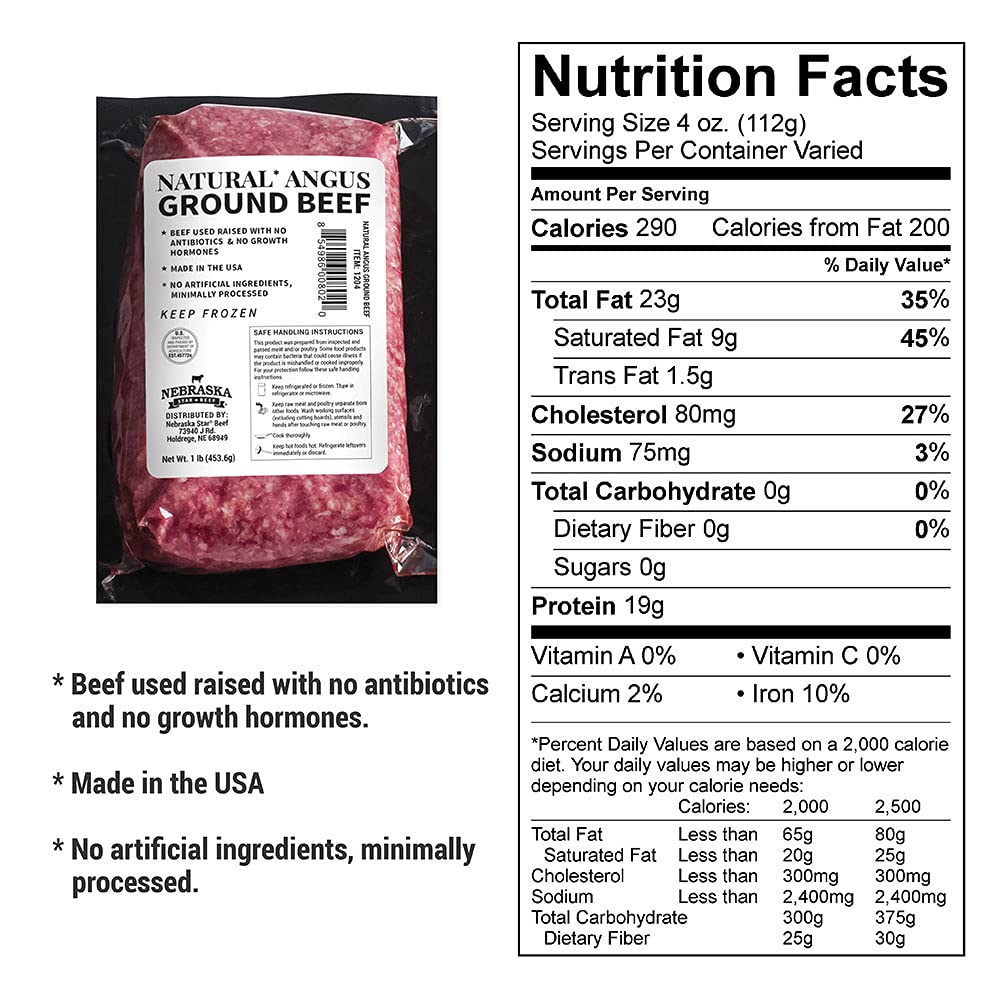 Premium Nebraska Star Beef Angus Ground Beef - 100% Grass-Fed, High Protein, Lean & Juicy - Perfect for Burgers, Meatballs, Tacos & Healthy Meal Prep