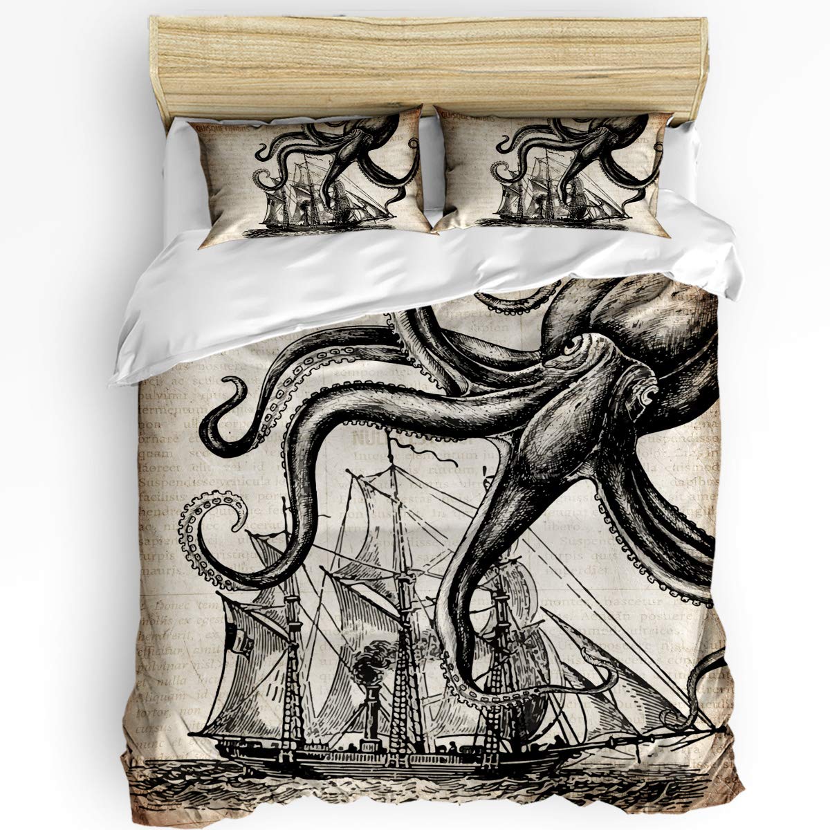 **Futuregrace Luxury 3-Piece Duvet Cover Set - Retro Octopus Animal Print Bedding for Home & Hotel Decor (California King Size, 1 Duvet Cover + 2 Pillowcases) | Perfect for Coastal, Nautical, or Eclectic Bedroom Themes**