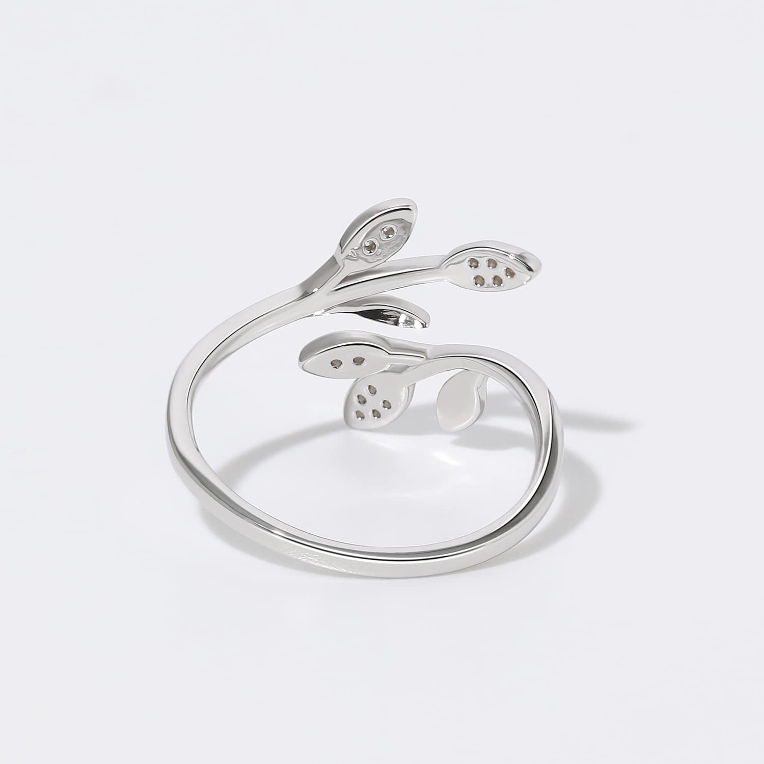 Meissa Stackable Rings for Women - 925 Sterling Silver Leaf & Flower Rings, Handmade Open Back Design, Adjustable Size (Silver) | Perfect for Layering, Everyday Wear & Gift Giving