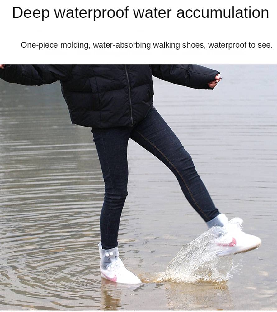 **DKZ Unisex Waterproof Rain Shoe Covers – Non-Slip, Durable Silicone Foot Protection for Adults & Kids (High Tube, Transparent White, Medium) – Perfect for Hiking, Commuting & Outdoor Adventures**