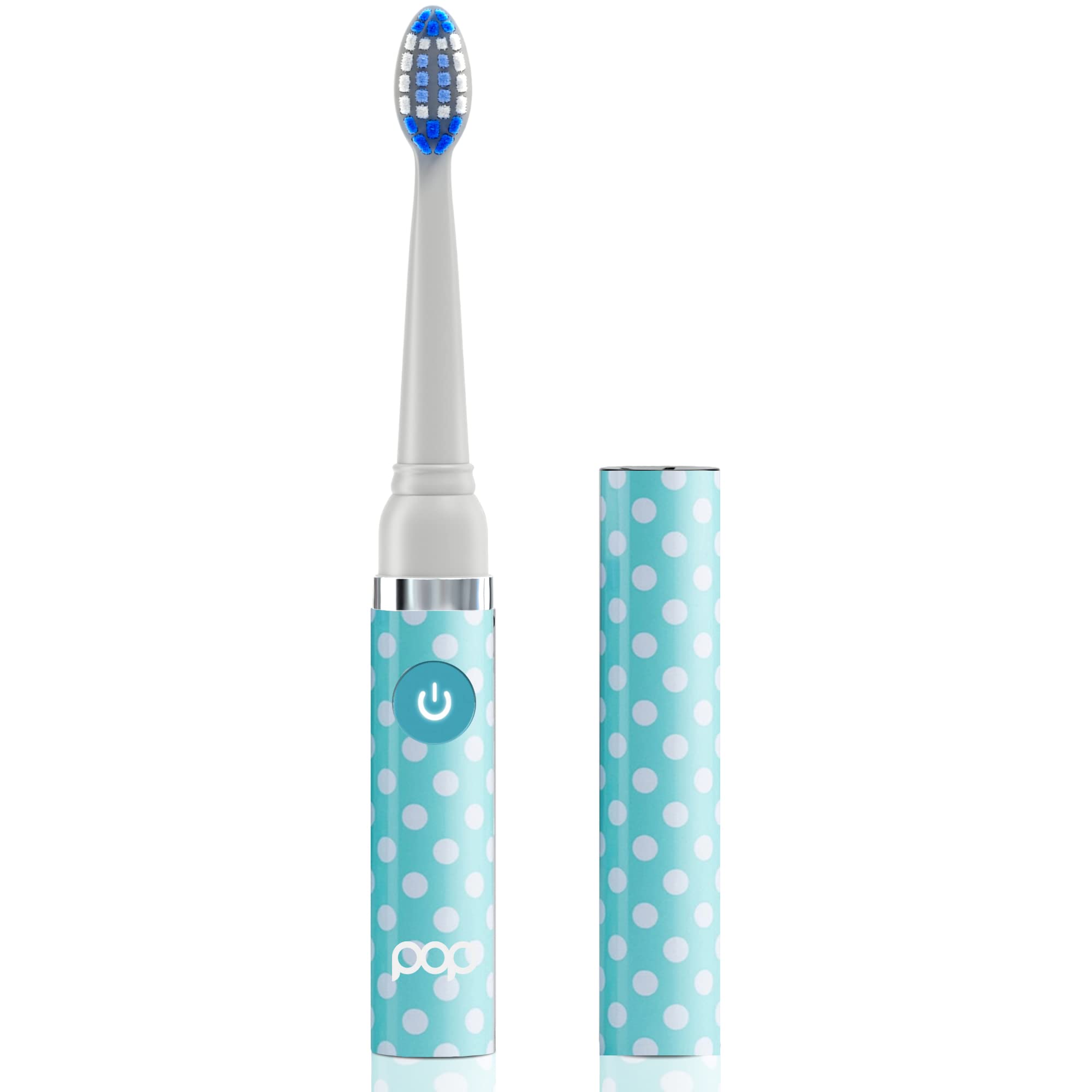 Pop Sonic Electric Toothbrush for Kids & Travel - Blue Dots Design with 2 Speed Modes (15,000-30,000 Strokes/Minute), AAA Battery Powered, Dupont Nylon Bristles - Perfect for Home, School & Vacation Use