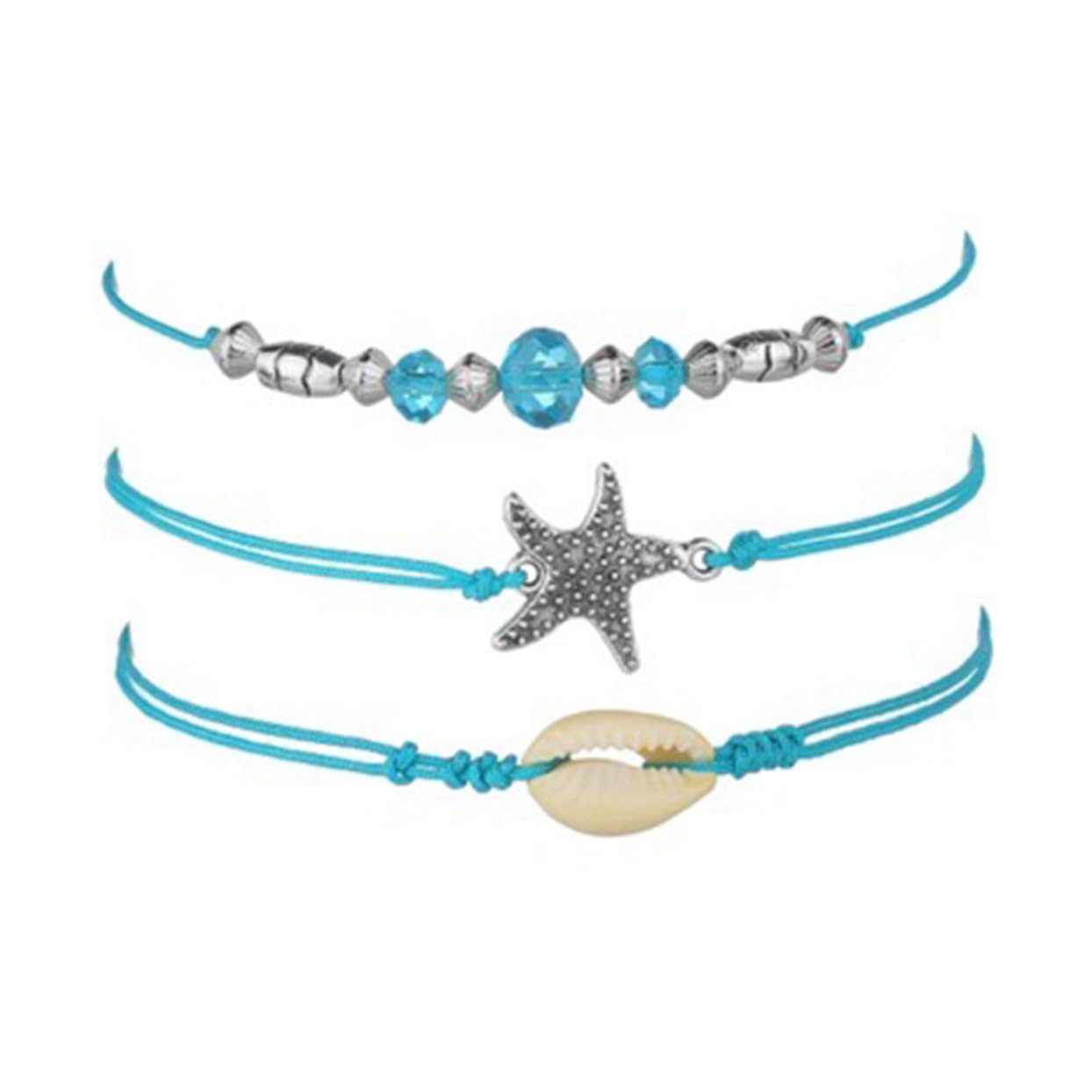 Boho Anklet Set for Women - Blue Sea Star Shell Beaded Ankle Chain Jewelry, Foot Hanging Accessories | Perfect for Beach Vacations, Summer Outfits & Boho Fashion