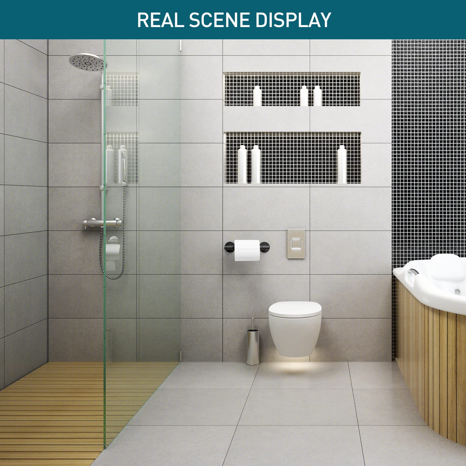 2-Pack Matte Black Stainless Steel Toilet Paper Holder & Towel Hook Set - Wall Mounted Bathroom Accessories for Restroom, Vanity & Powder Room Organization