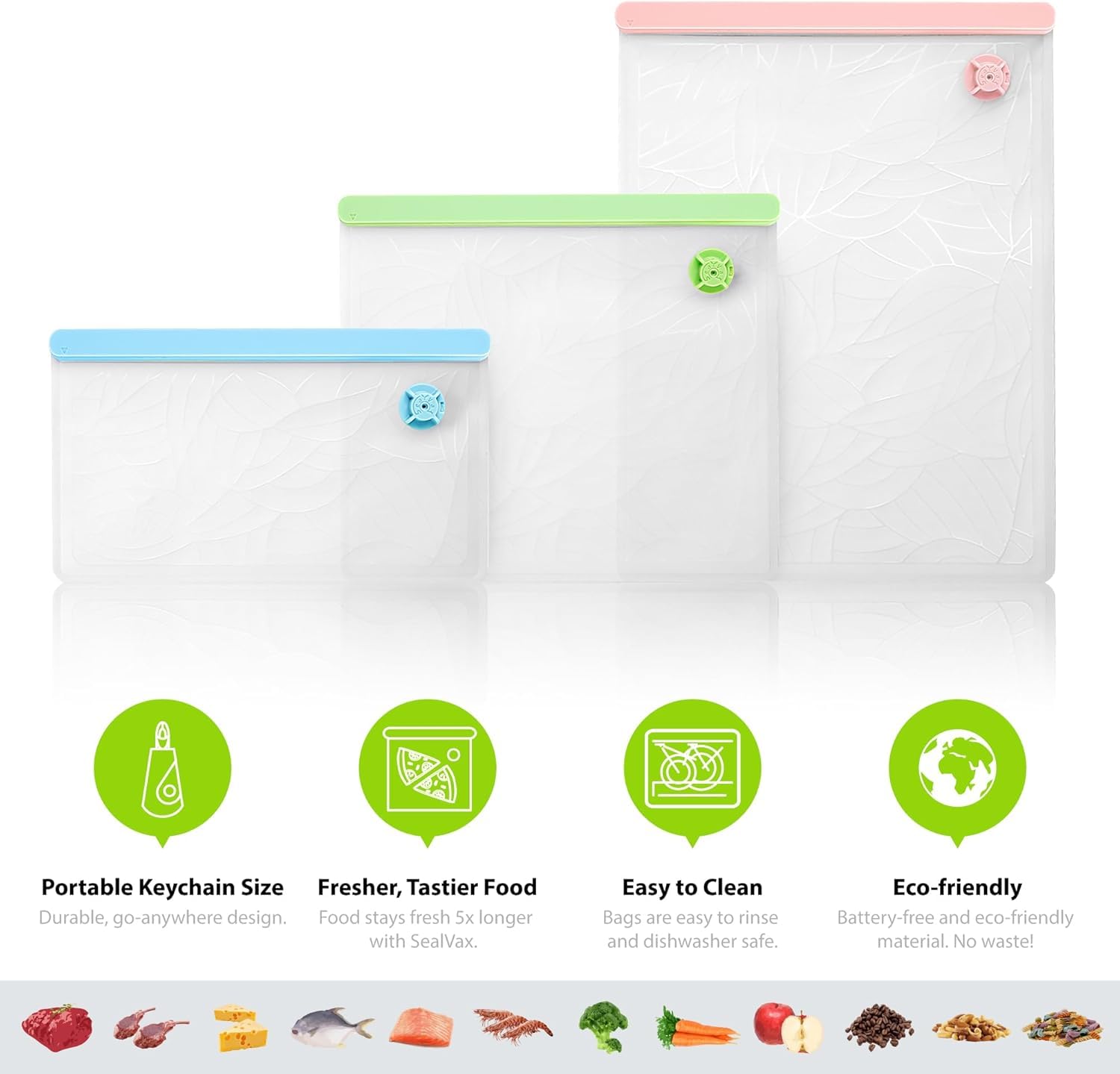 SealVax® Reusable Vacuum Sealer Bags (4-Pack) with Handheld Pump - Airtight Food Storage for Sous Vide, Meal Prep & Freezer Organization | Perfect for Kitchen, Camping & Food Preservation