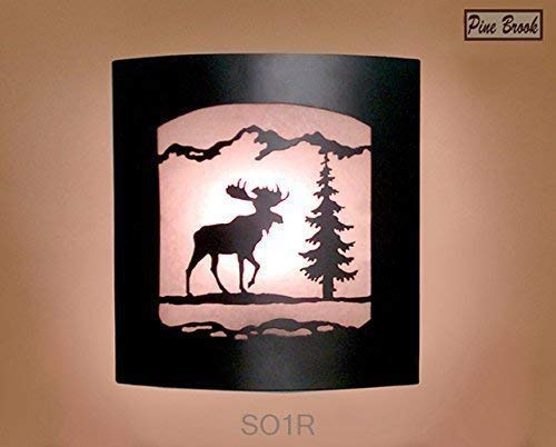 Rustic Moose Wall Sconce Set of 2 - Handcrafted Log Cabin Lighting Fixtures for Bedroom, Living Room, or Lodge Decor