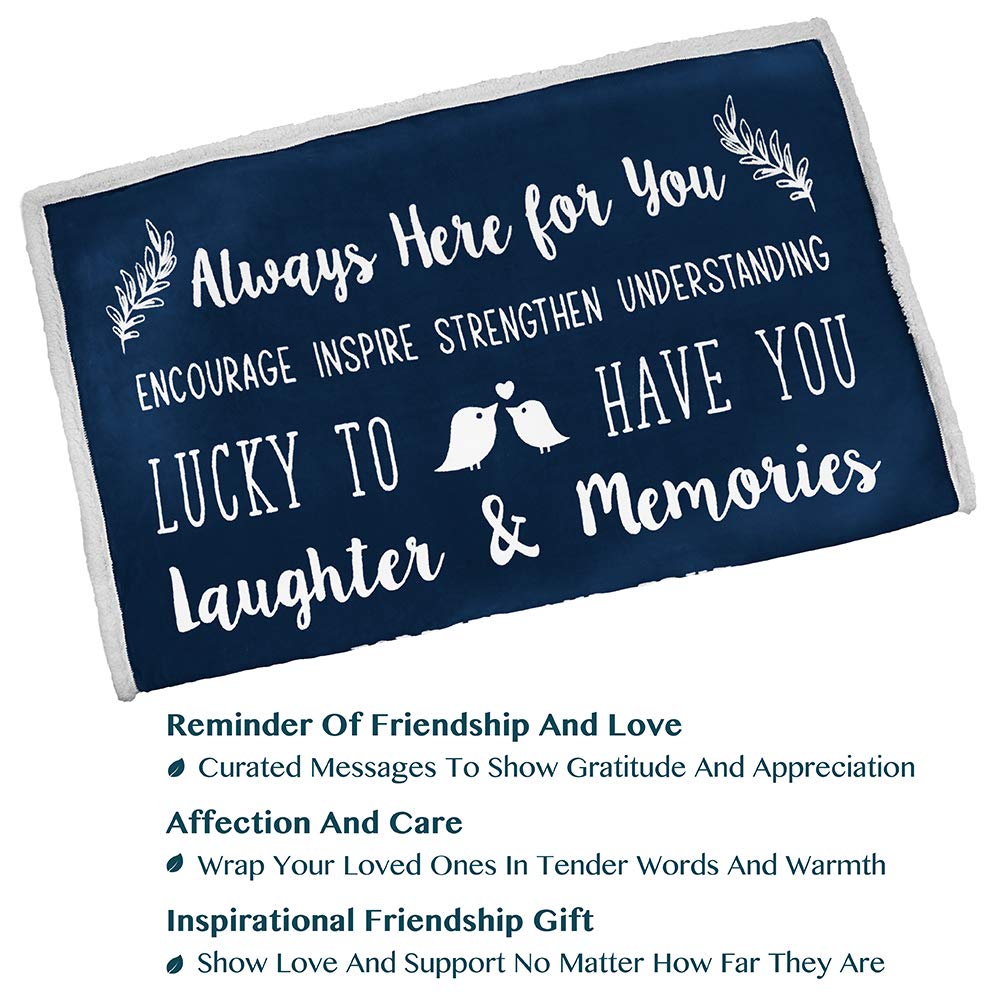 PAVILIA Best Friend Blanket - Soft Cozy Sherpa Throw Blanket with Inspirational Quotes | Thoughtful Friendship Gift for Women, Birthday Present for Bestie or Soul Sister | Perfect for Long Distance Friends, Movie Nights & Cozy Home Decor (Navy Blue)
