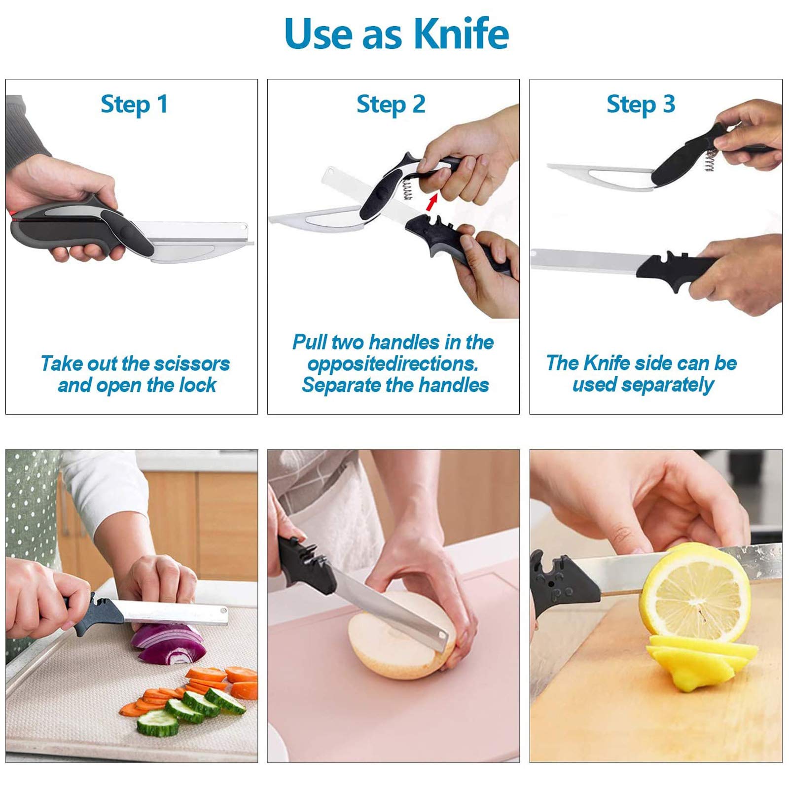 Gudebuy Stainless Steel Food Cutter Scissors with Built-in Cutting Board - Kitchen Shears for Chopping Vegetables, Fruits & Herbs - Perfect for Meal Prep, Salad Making & Food Processing