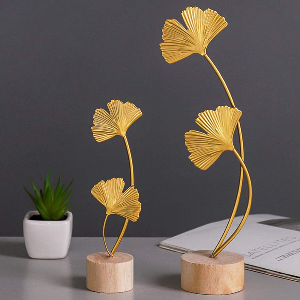 TOYANDONA Large Metal Ginkgo Leaf Sculpture - Handcrafted Abstract Art Figurine for Home & Office Decor, Desktop Ornament, Gift Idea - Perfect for Living Room, Bookshelf, or Wedding Centerpiece